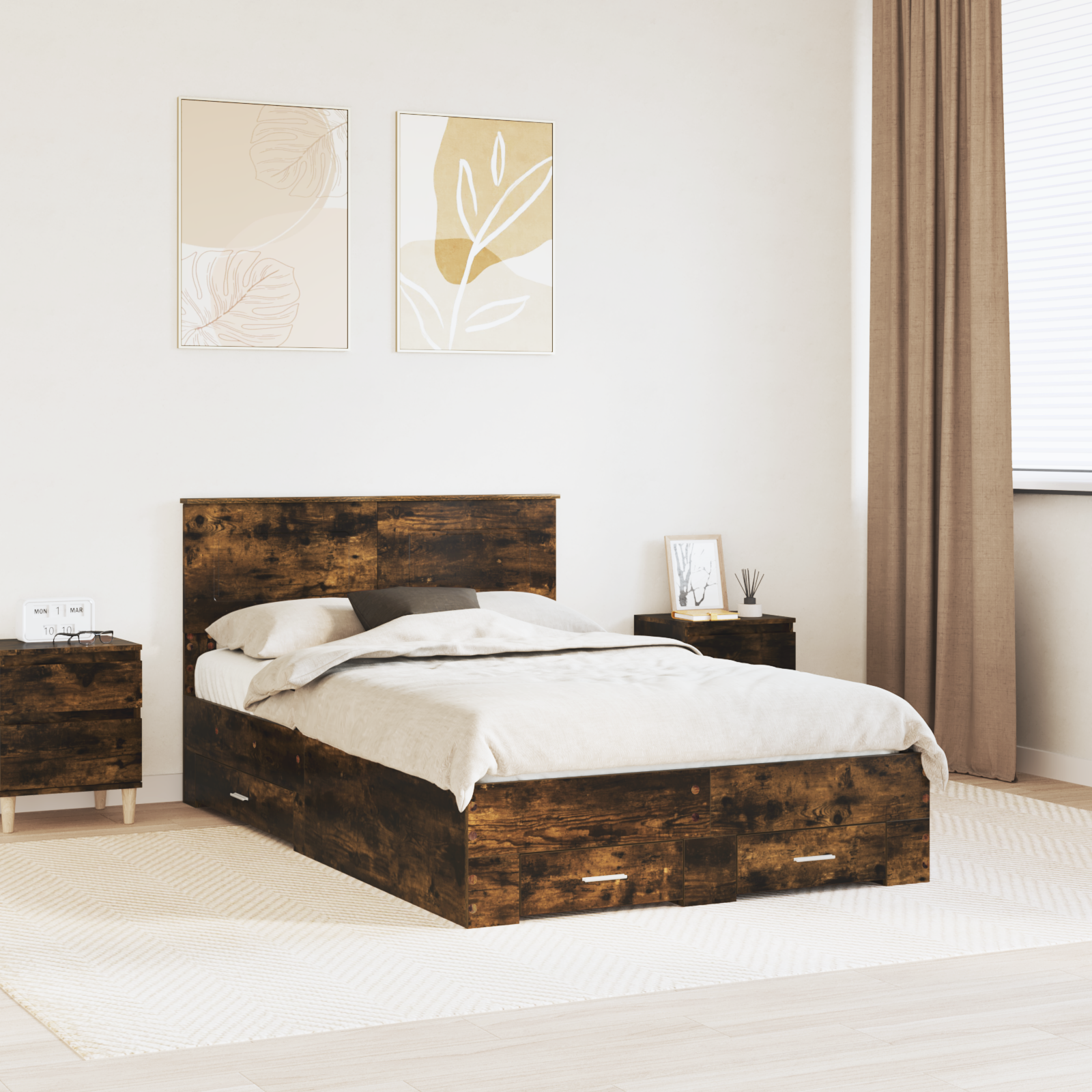 Sängram med huvudgavel Rökt ek 120 x 200 cm Konstruerat trä