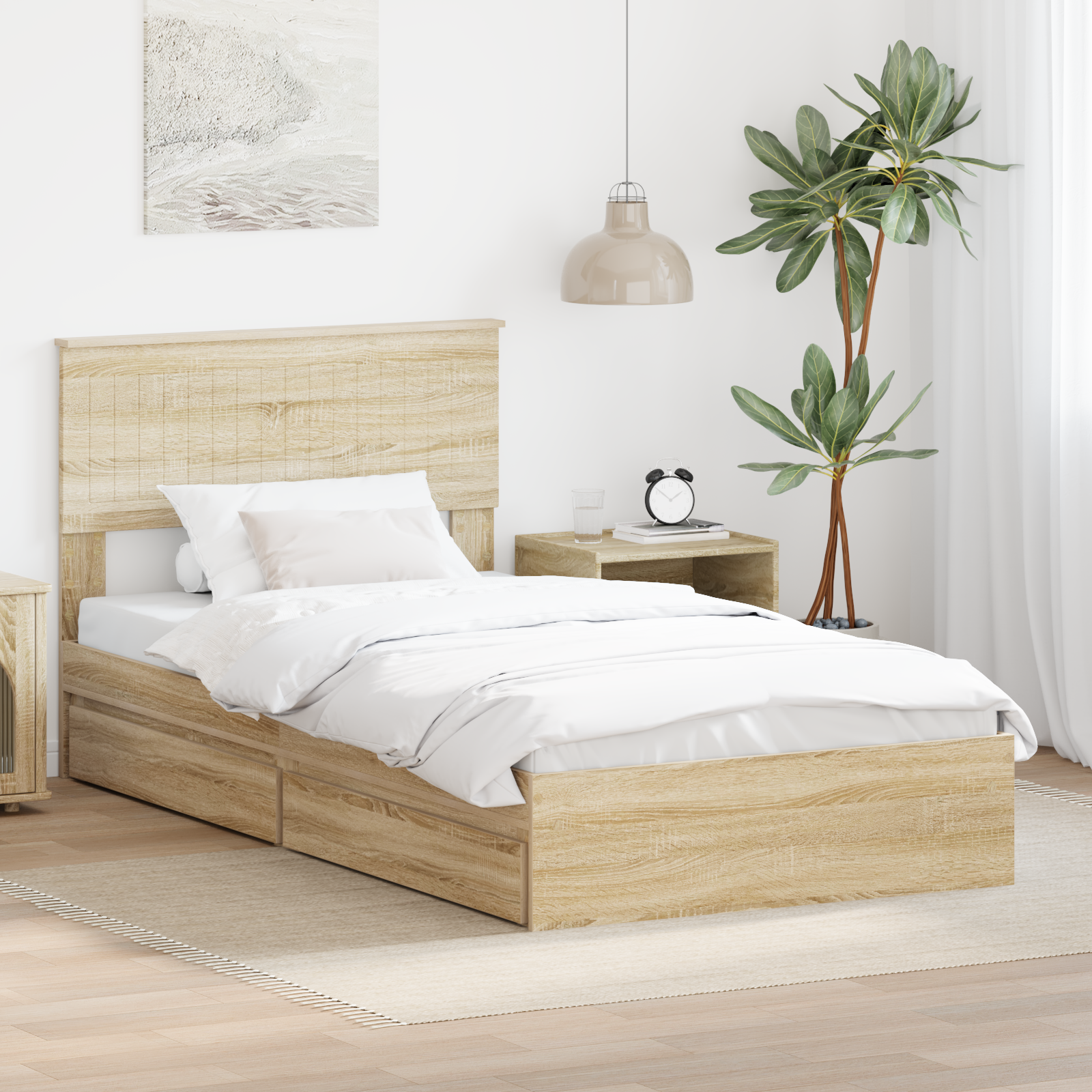 Förvaringssäng med låda Sonoma-ek 100 x 200 cm Konstruerat trä