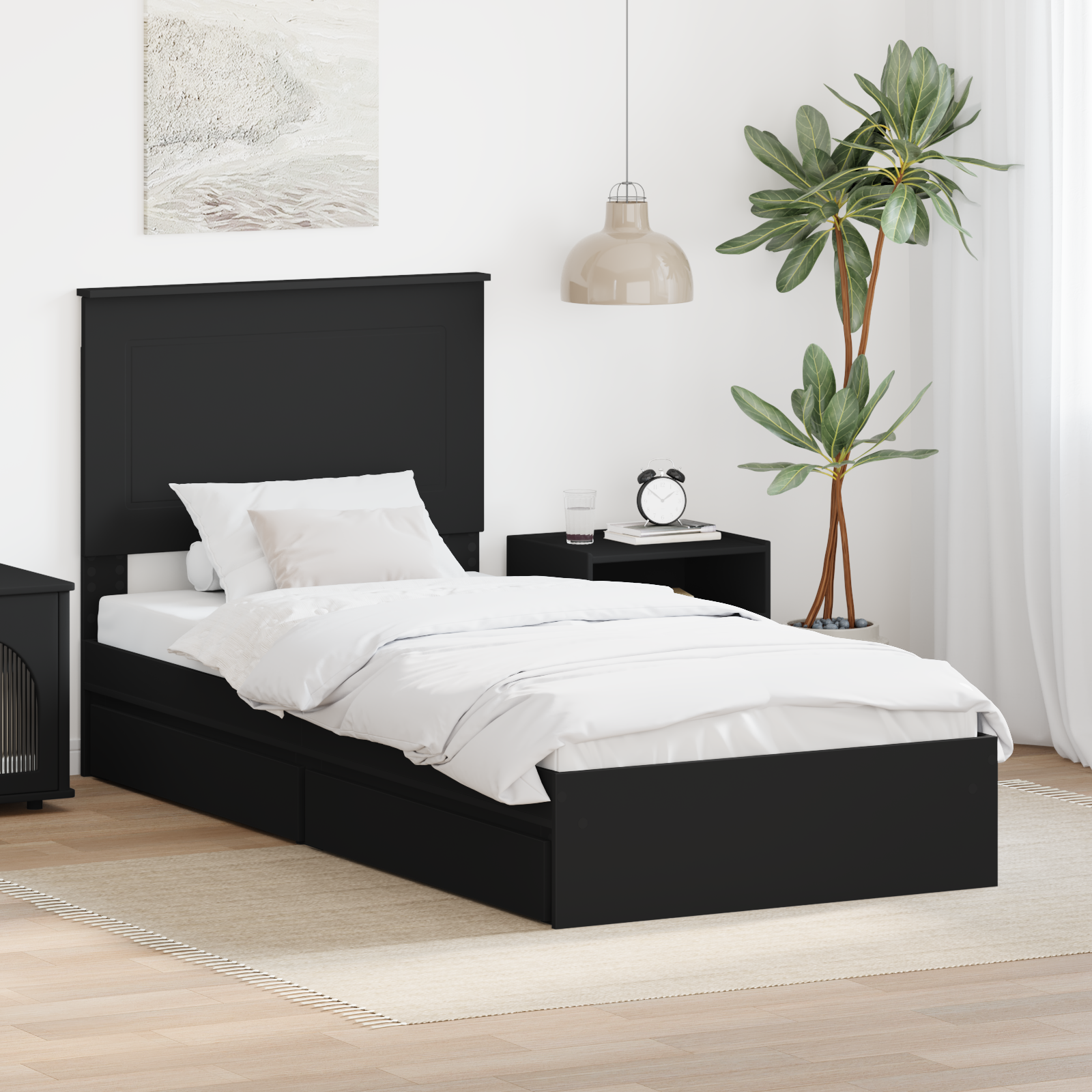 Förvaringssäng med låda Svart 75 x 190 cm Konstruerat trä