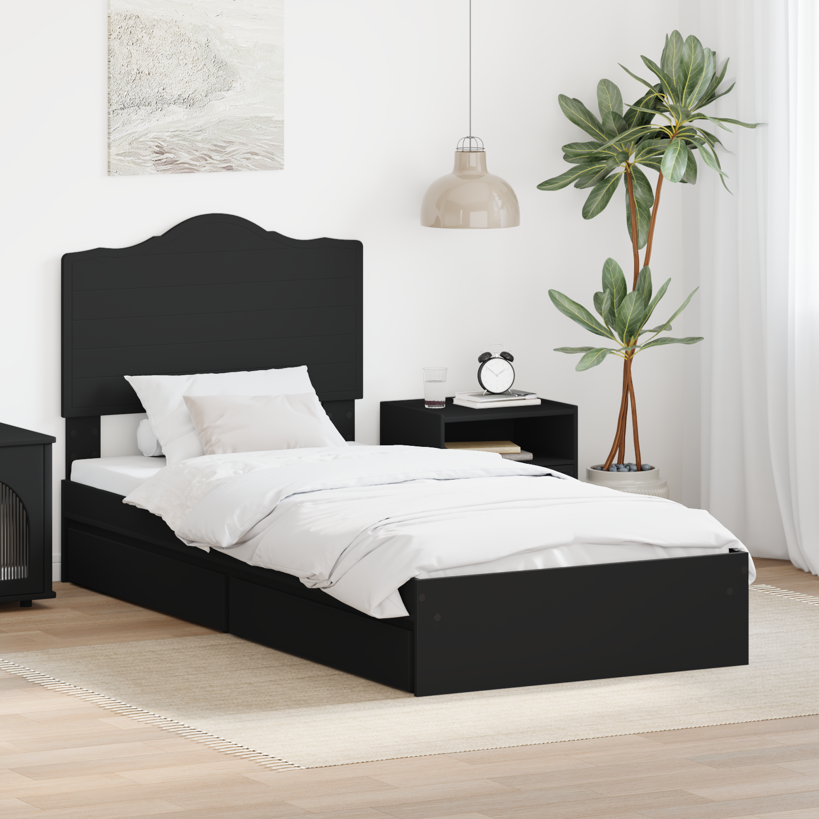 Förvaringssäng med låda Svart 70 x 190 cm Konstruerat trä