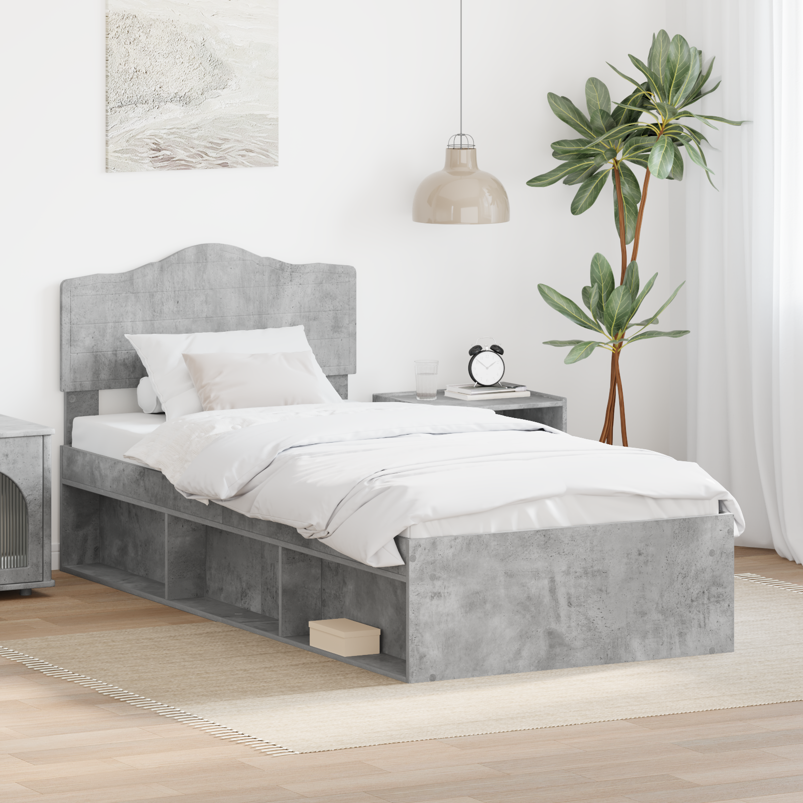 Sängram med huvudgavel Betonggrå 100 x 200 cm Massiv furu