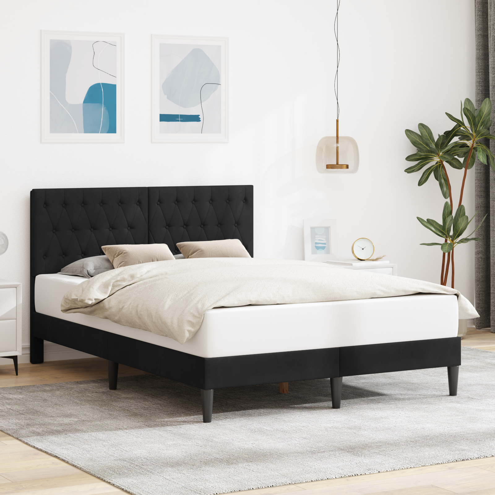 Sängram med huvudgavel Svart 140 x 200 cm Sammet