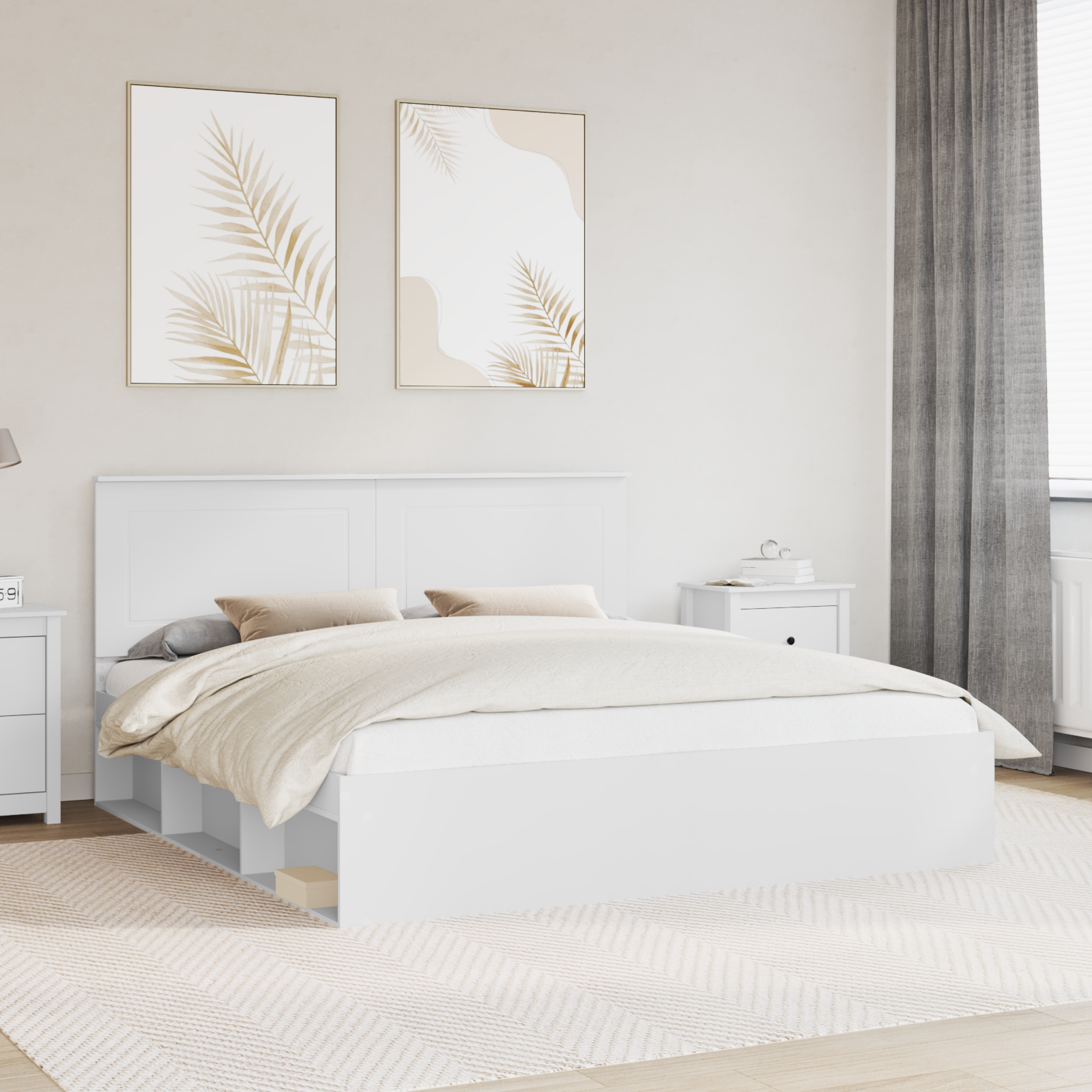 Sängram med huvudgavel Vit 200 x 200 cm Massiv furu