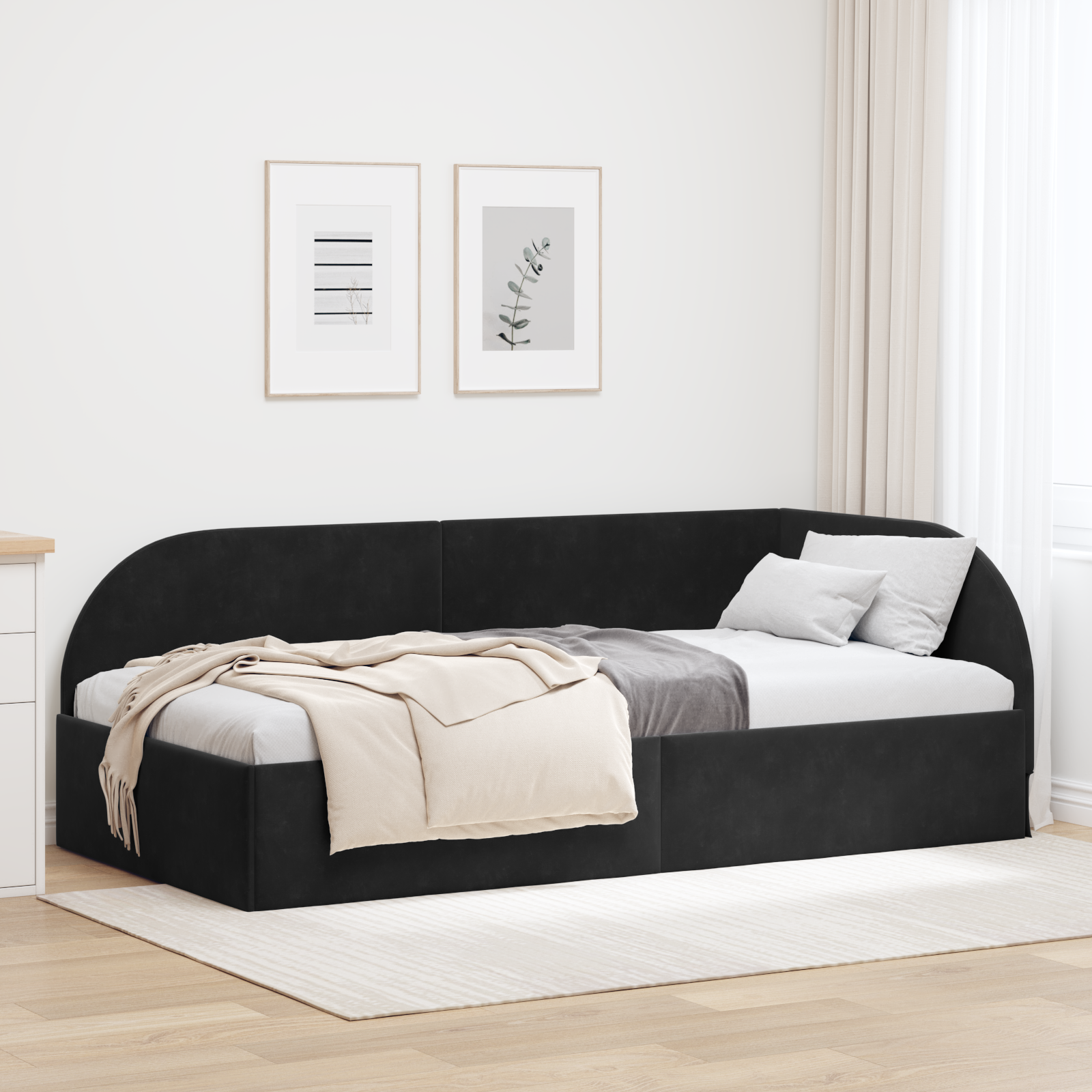 Hörn Sängram med huvudgavel Svart 90 cm x 190 cm Sammet