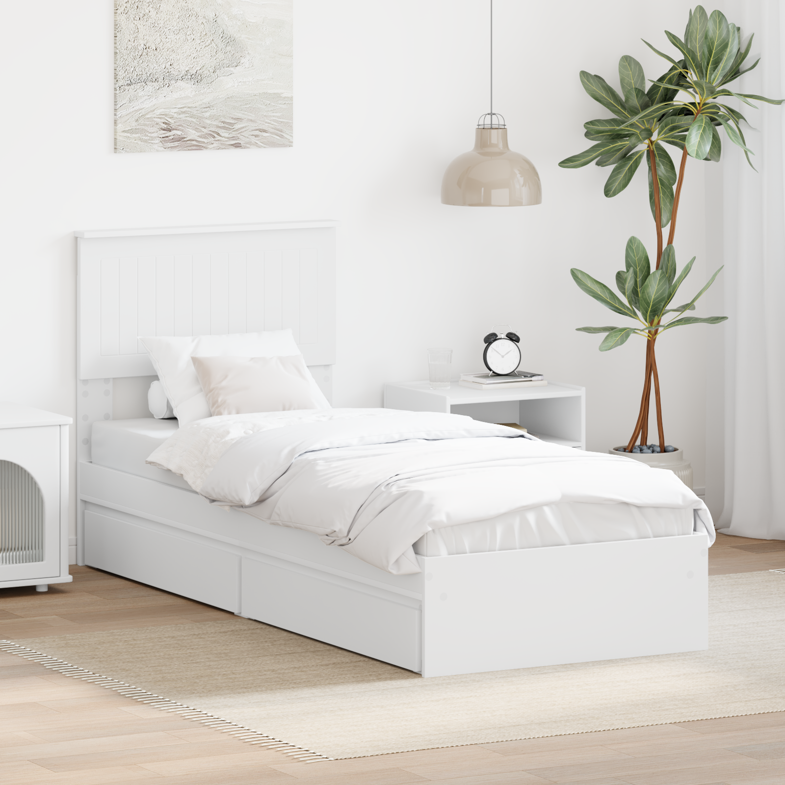 Förvaringssäng med huvudgavel Vit 75 x 190 cm Konstruerat trä
