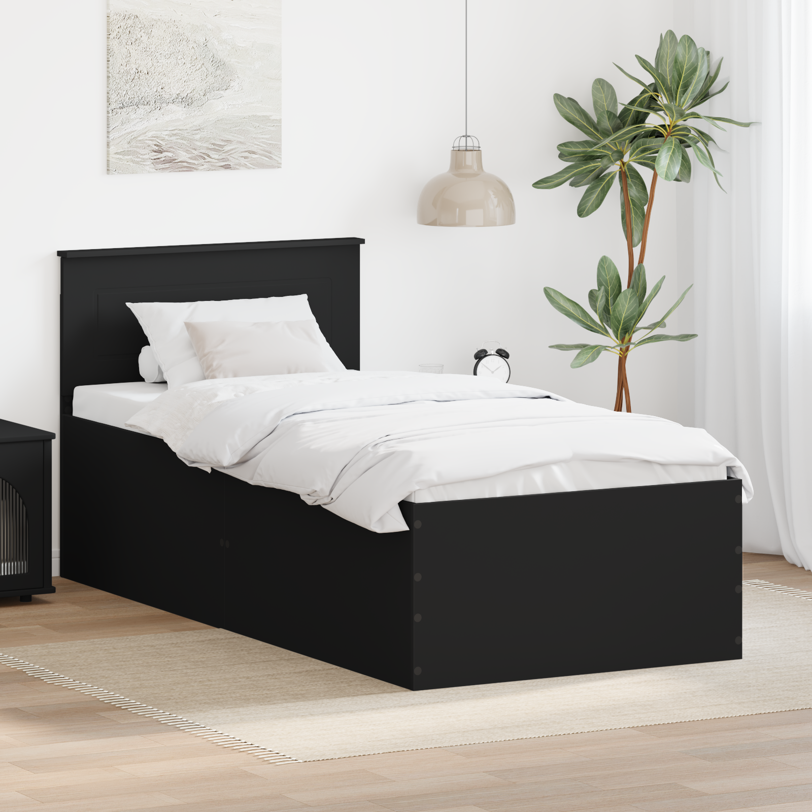 Sängram med huvudgavel Svart 75 x 190 cm Konstruerat trä