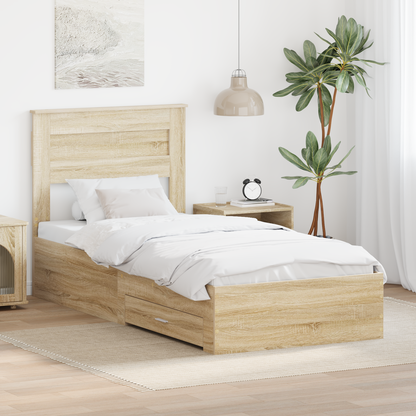 Sängram med låda Sonoma-ek 90 x 200 cm Konstruerat trä