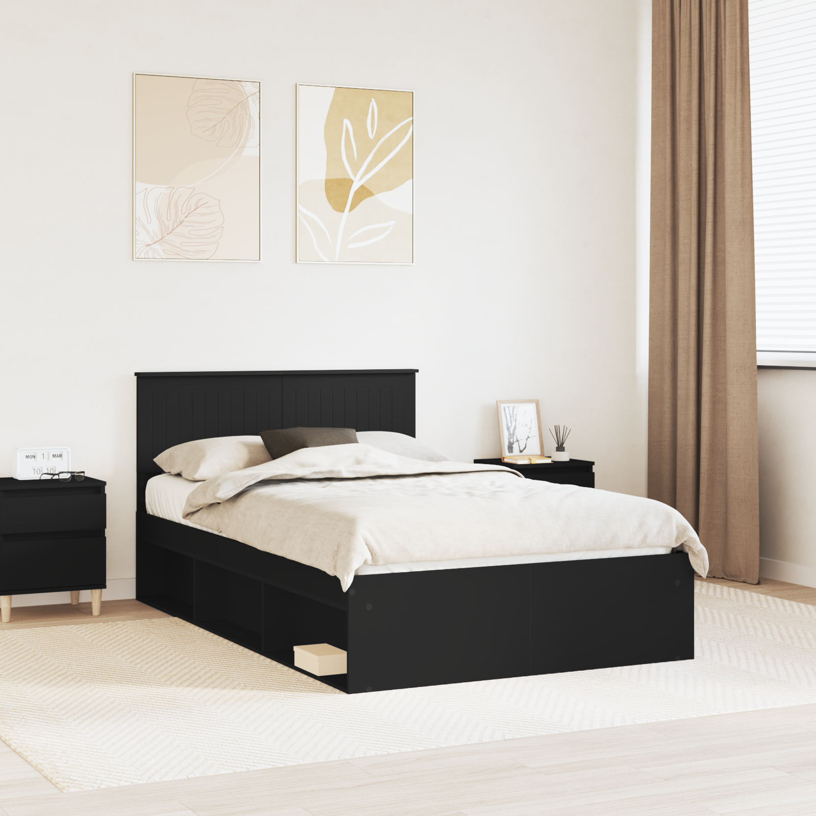Sängram med huvudgavel Svart 120 x 190 cm Massiv furu