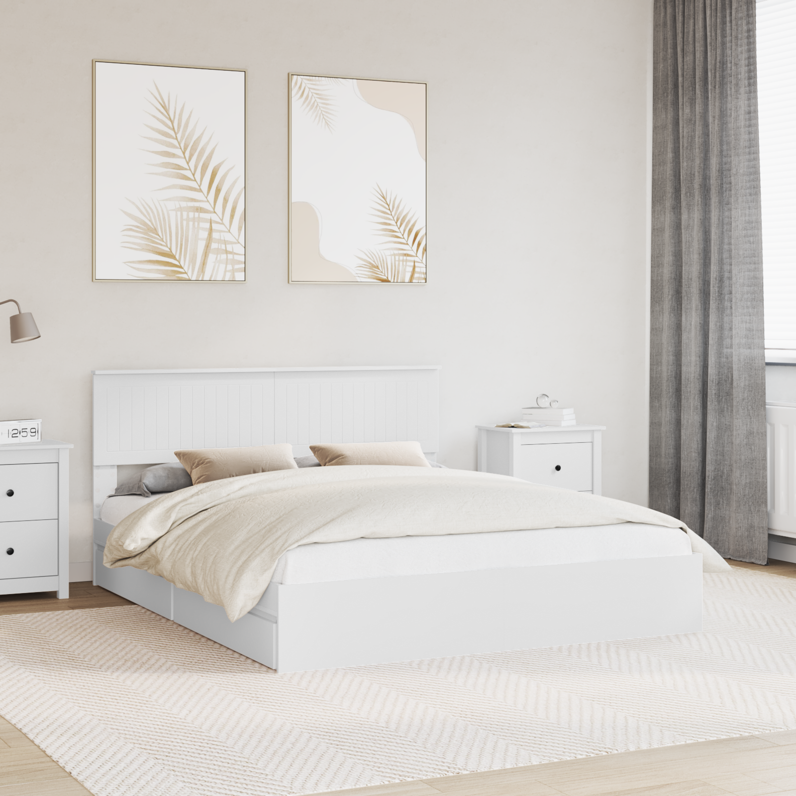 Förvaringssäng med huvudgavel Vit 160 x 200 cm Konstruerat trä