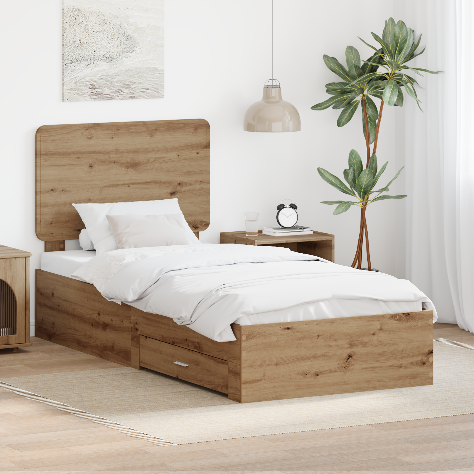 Sängram med låda Artisan Ek 90 x 190 cm Konstruerat trä