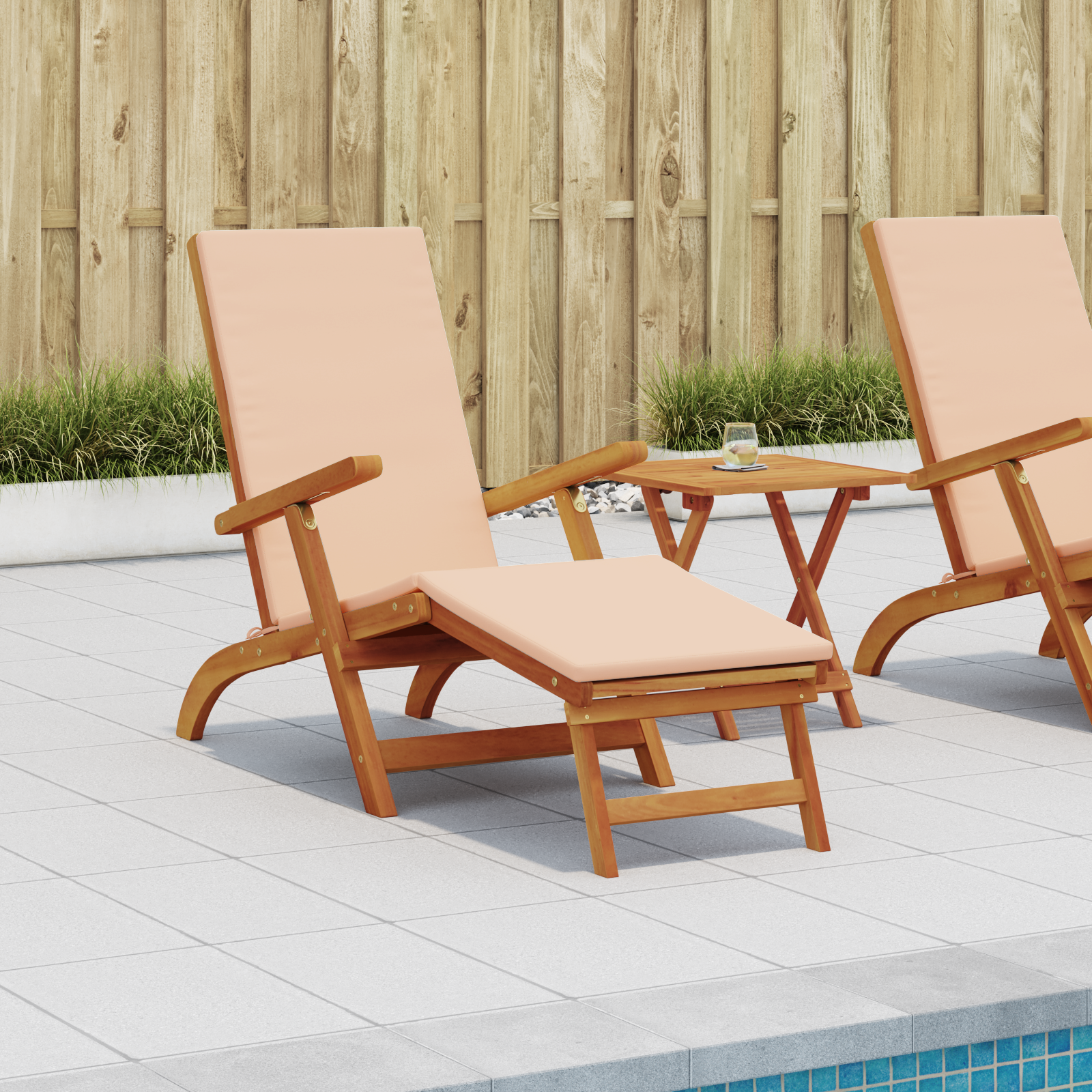 Reclining och Fällbar Solstol 2 pcs Beige Massivt Akaciaträ