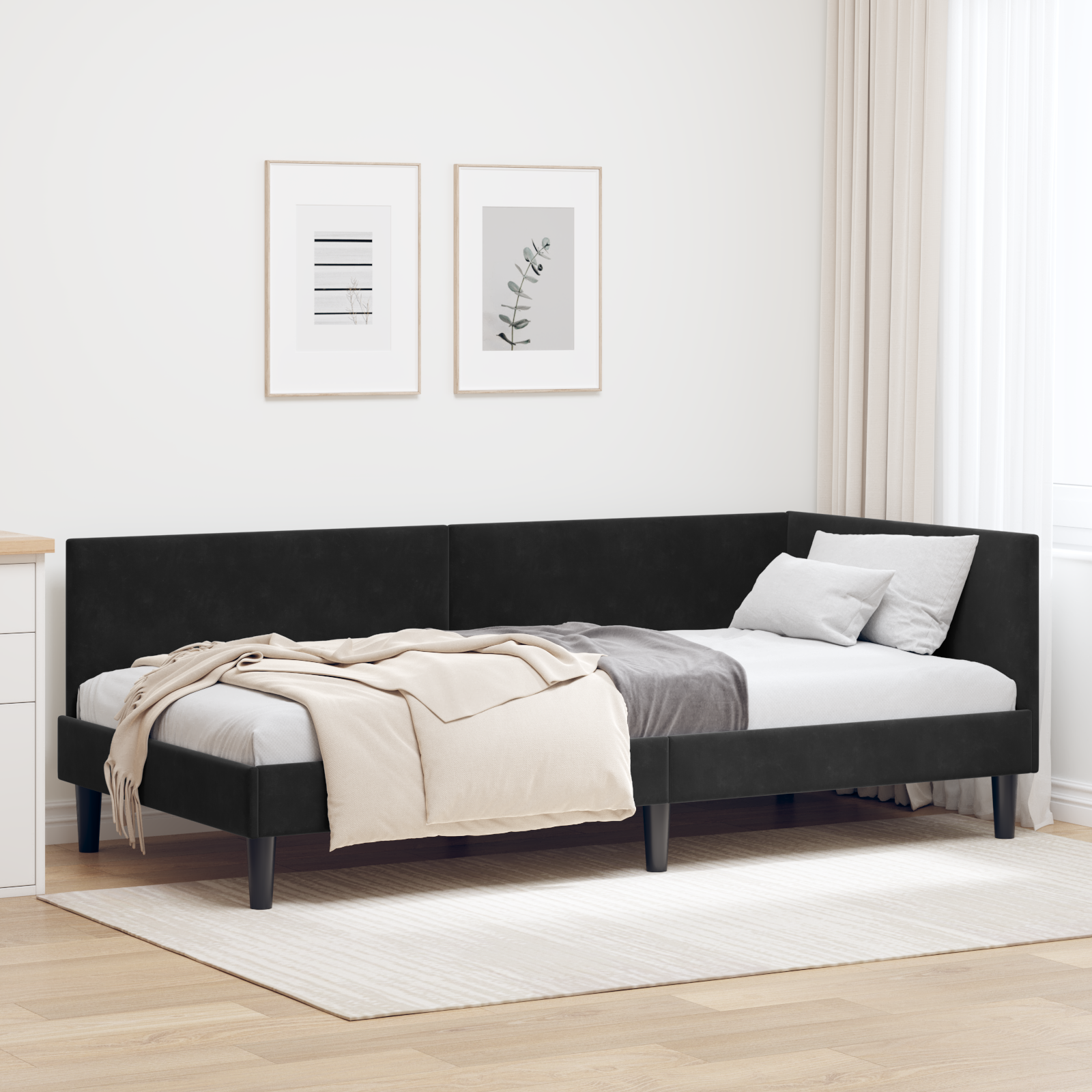 Hörn Sängram med huvudgavel Svart 100 cm x 200 cm Sammet