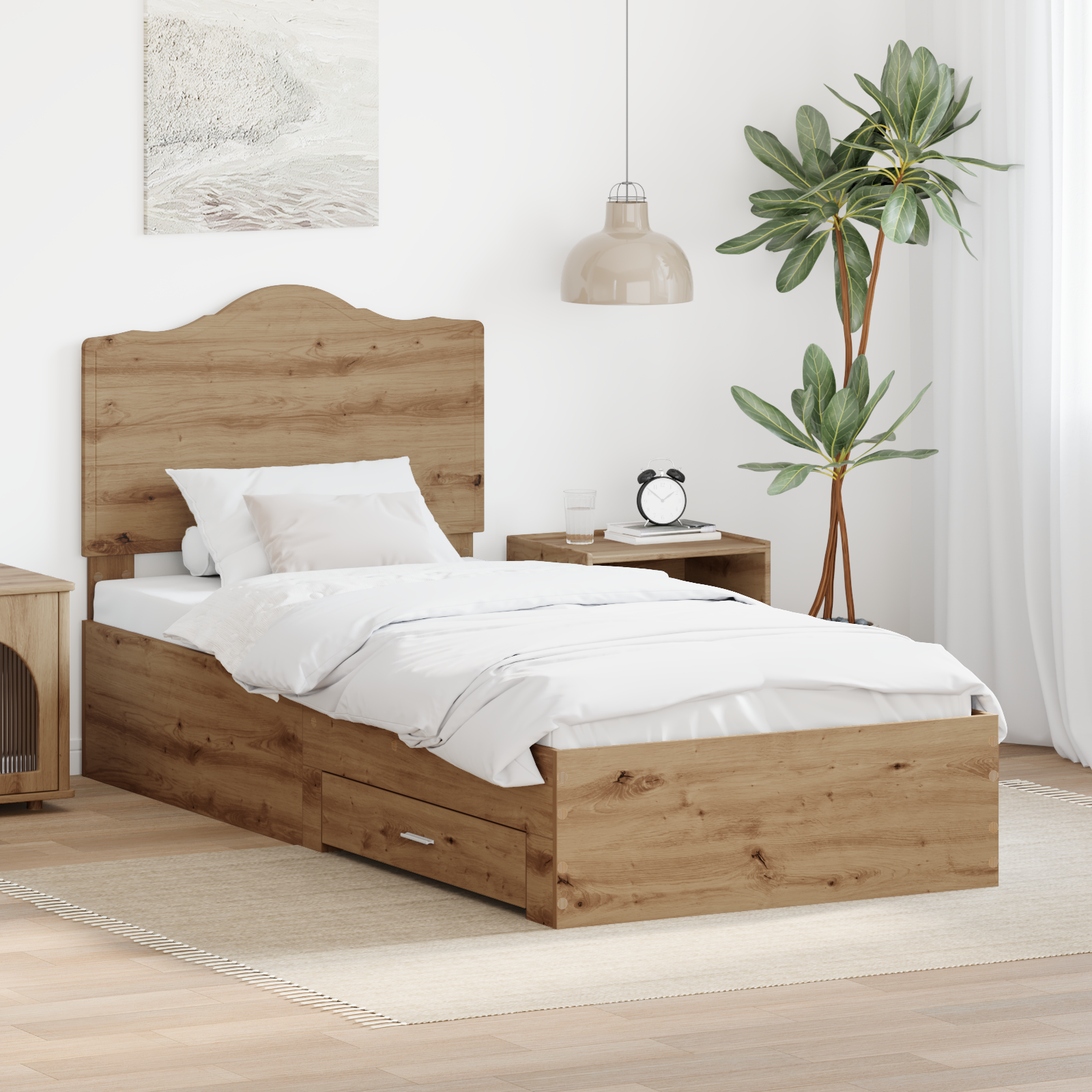Sängram med låda Artisan Ek 90 x 190 cm Konstruerat trä