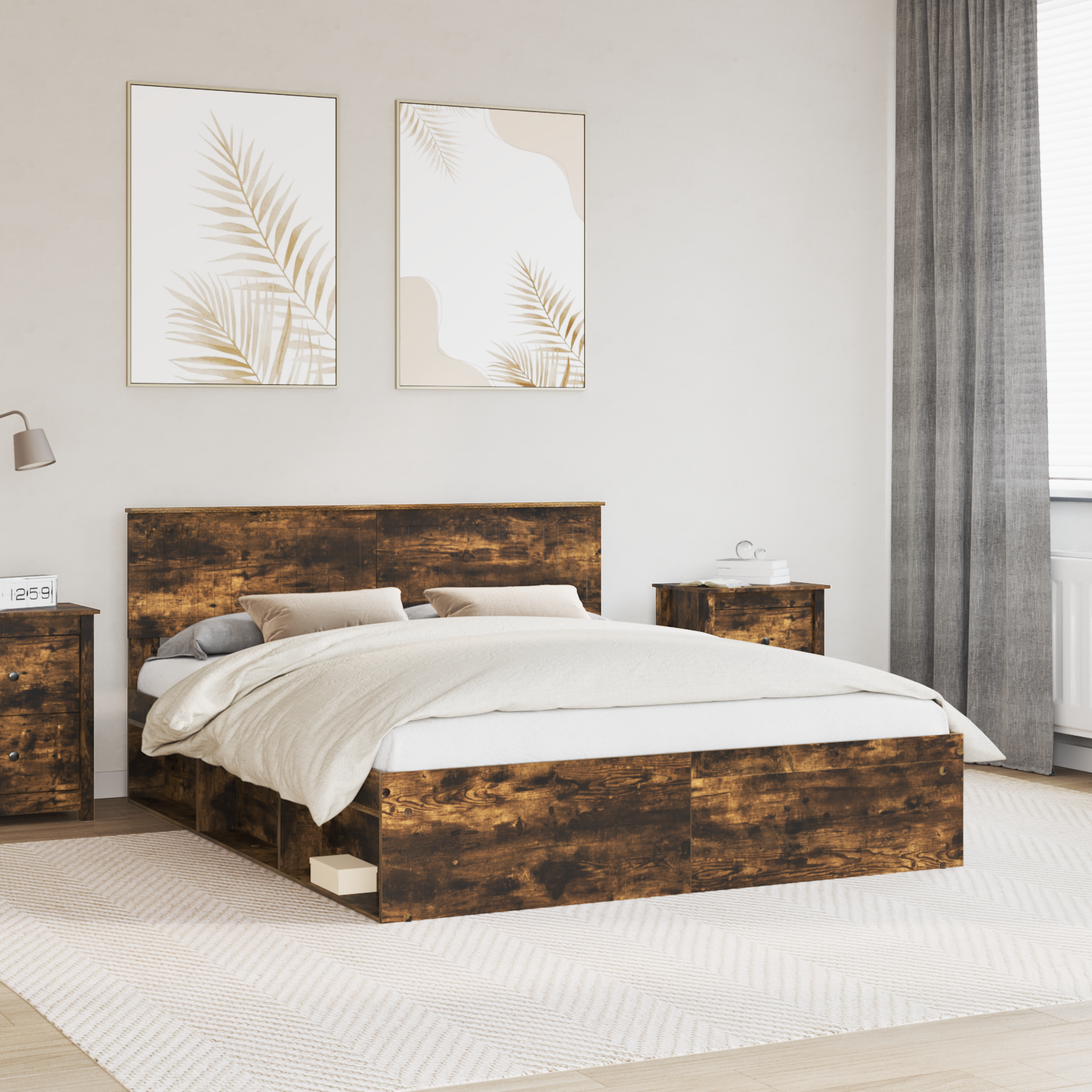 Sängram med huvudgavel Rökt ek 160 x 200 cm Massiv furu