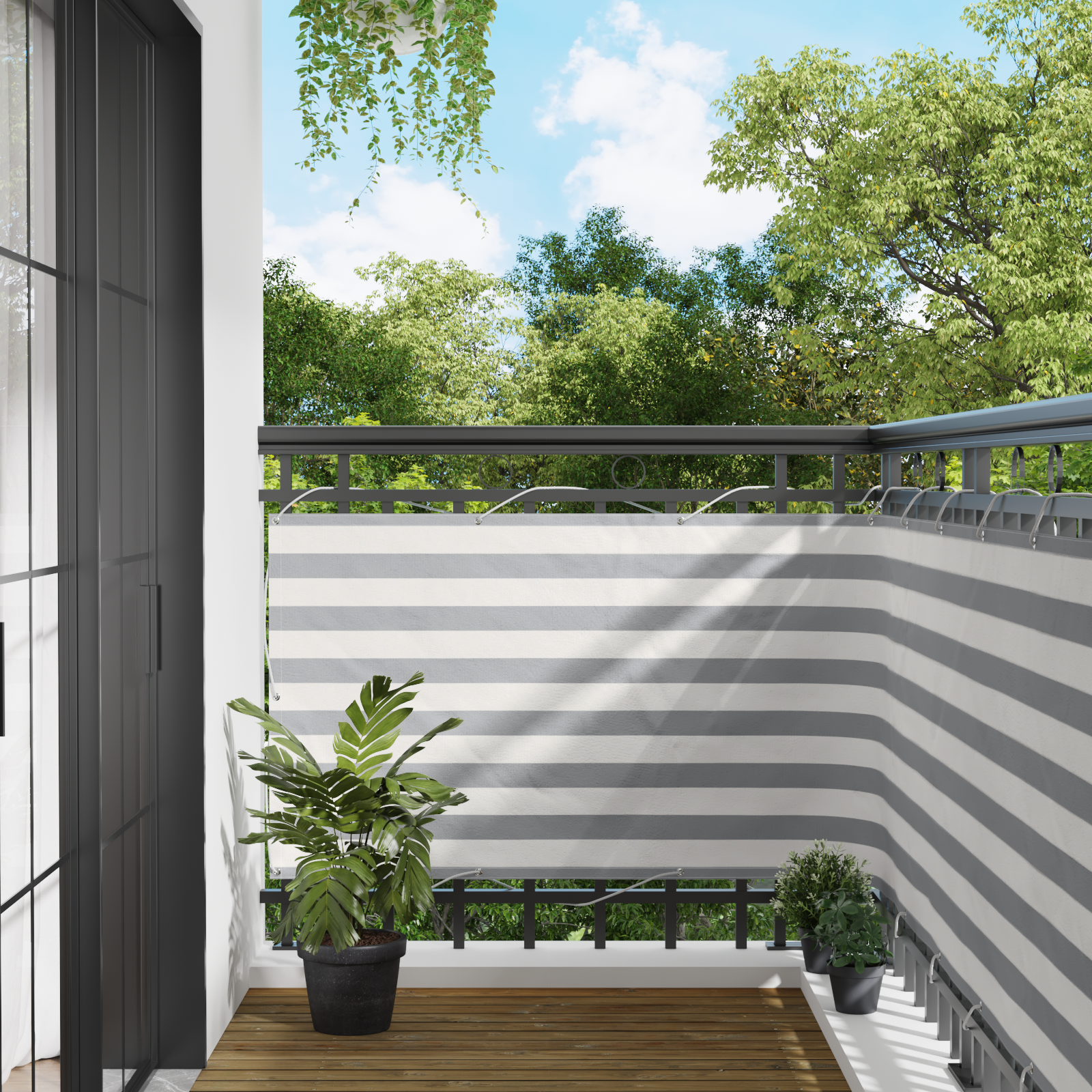 Balkong Skärm Ljusgrå och vit. 90 x 200 cm PU-belagt oxford alu