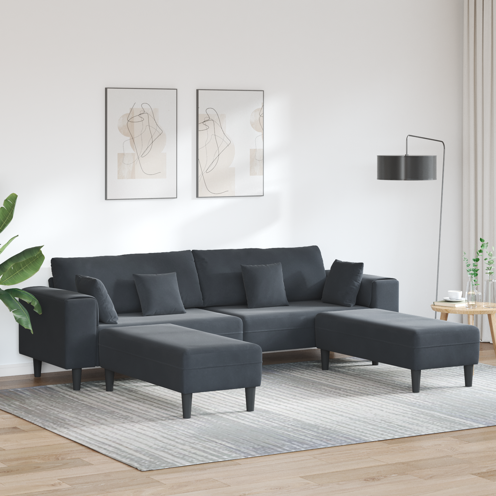 Soffa 3 pcs Mörkgrå 250 x 188 x 76 cm Sammet
