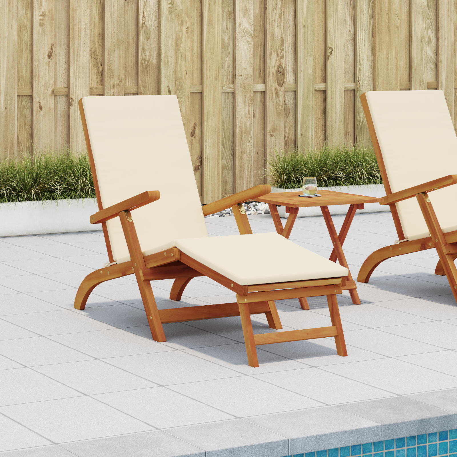 Reclining och Fällbar Solstol 2 pcs Gräddvit Massivt Akaciaträ
