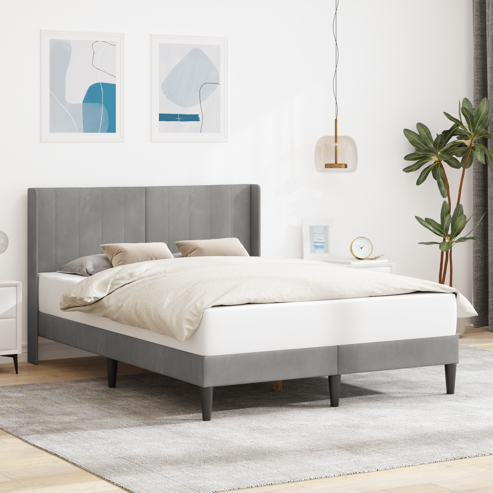 Sängram med huvudgavel Ljusgrå 160 x 200 cm Sammet