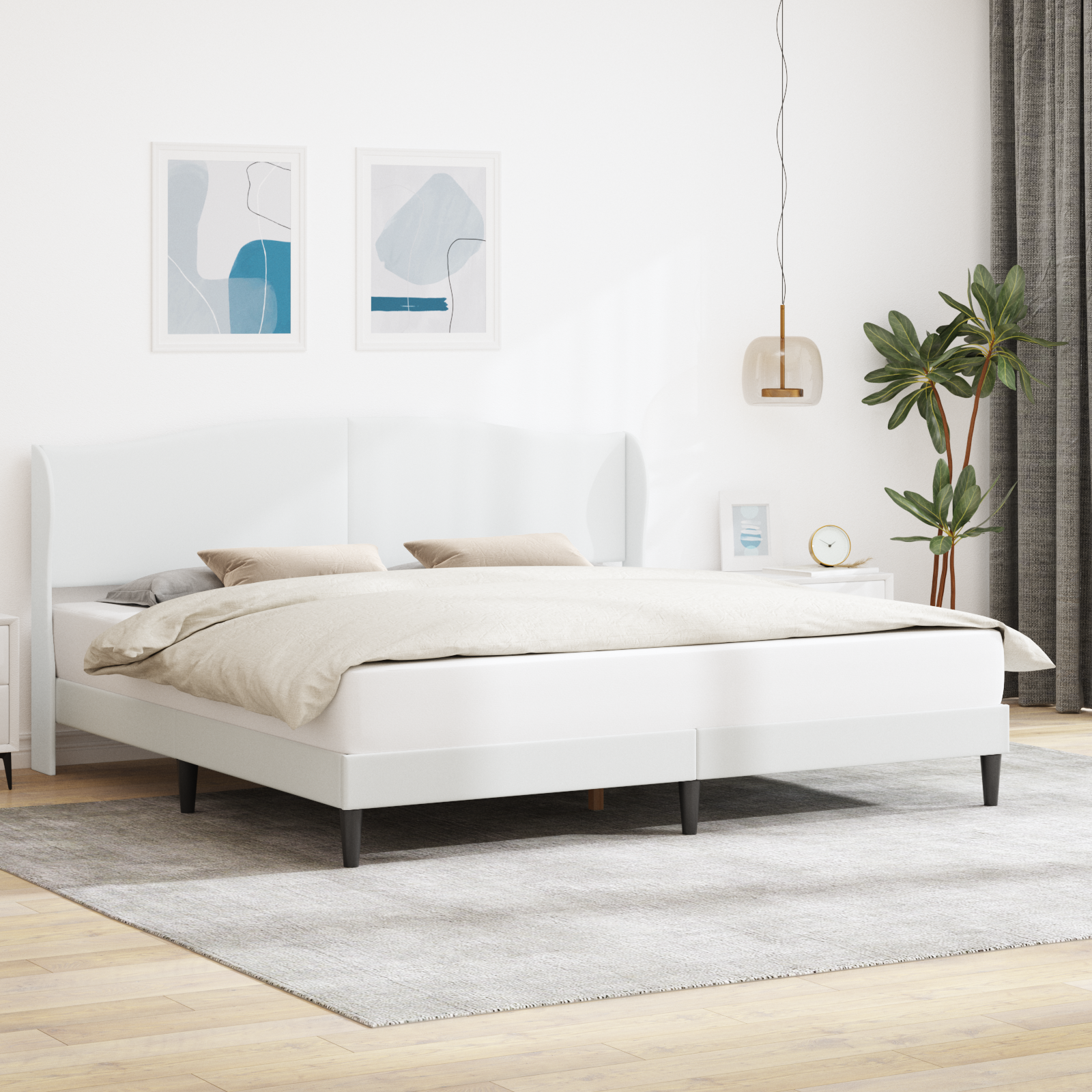 Sängram med huvudgavel Vit 200 x 200 cm Konstläder