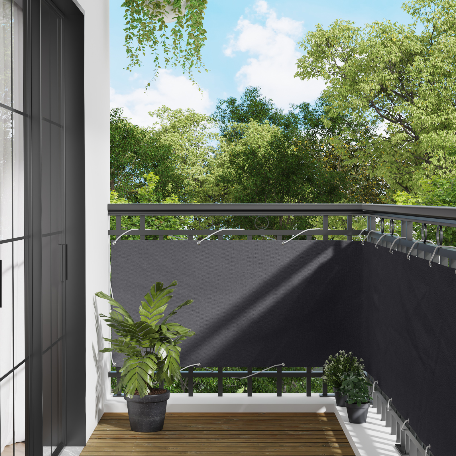 Balkong Skärm Antracit 75 x 200 cm PU-belagt oxford alu