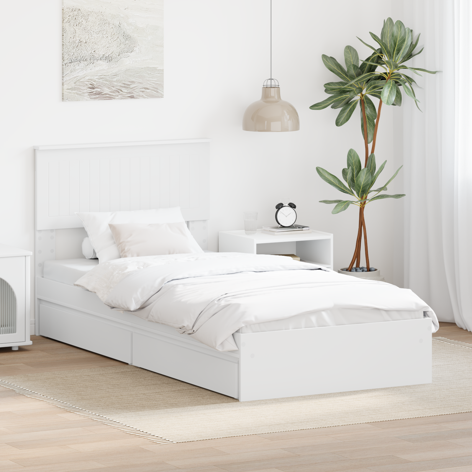 Förvaringssäng med huvudgavel Vit 90 x 200 cm Konstruerat trä