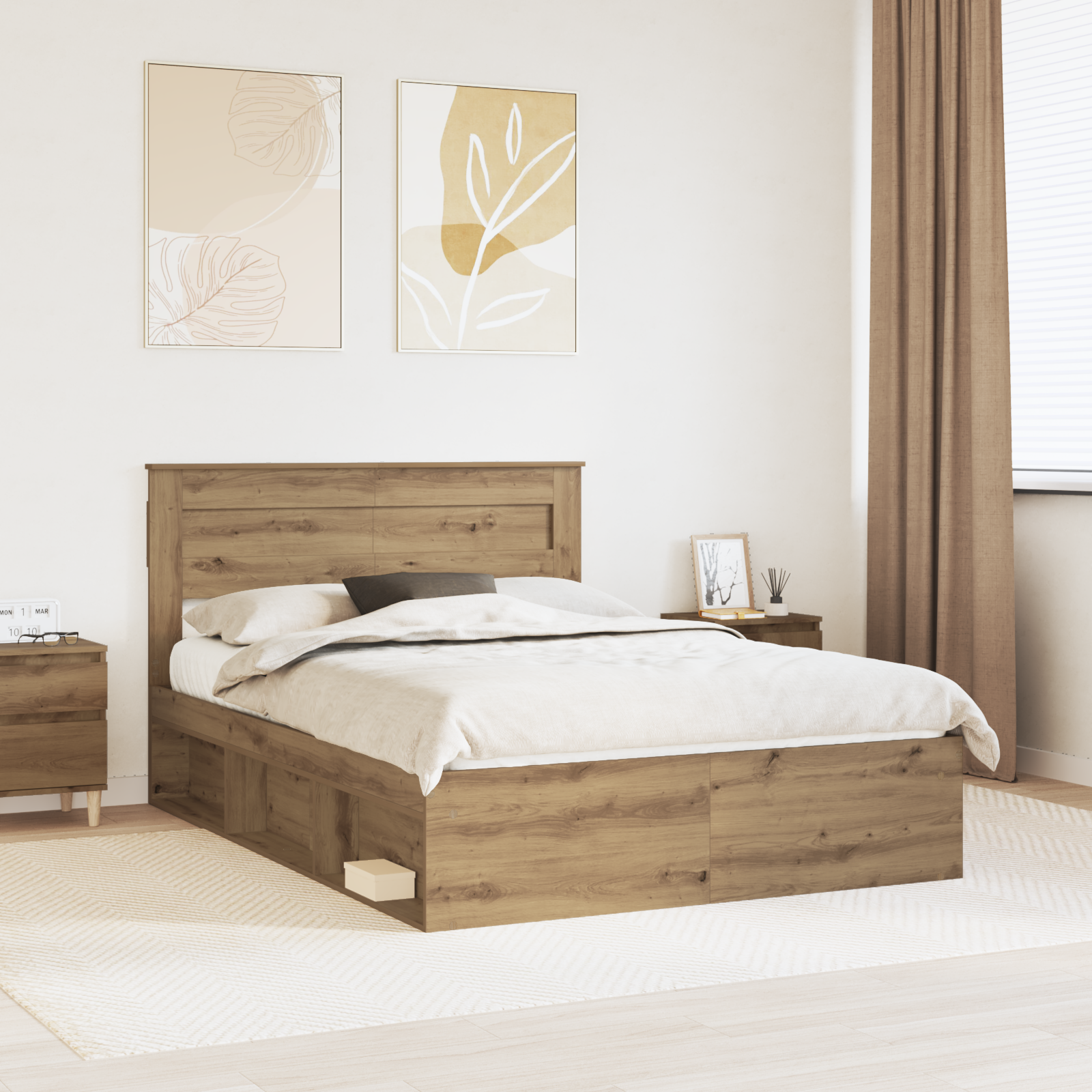Sängram med huvudgavel Artisan Ek 140 x 190 cm Massiv furu