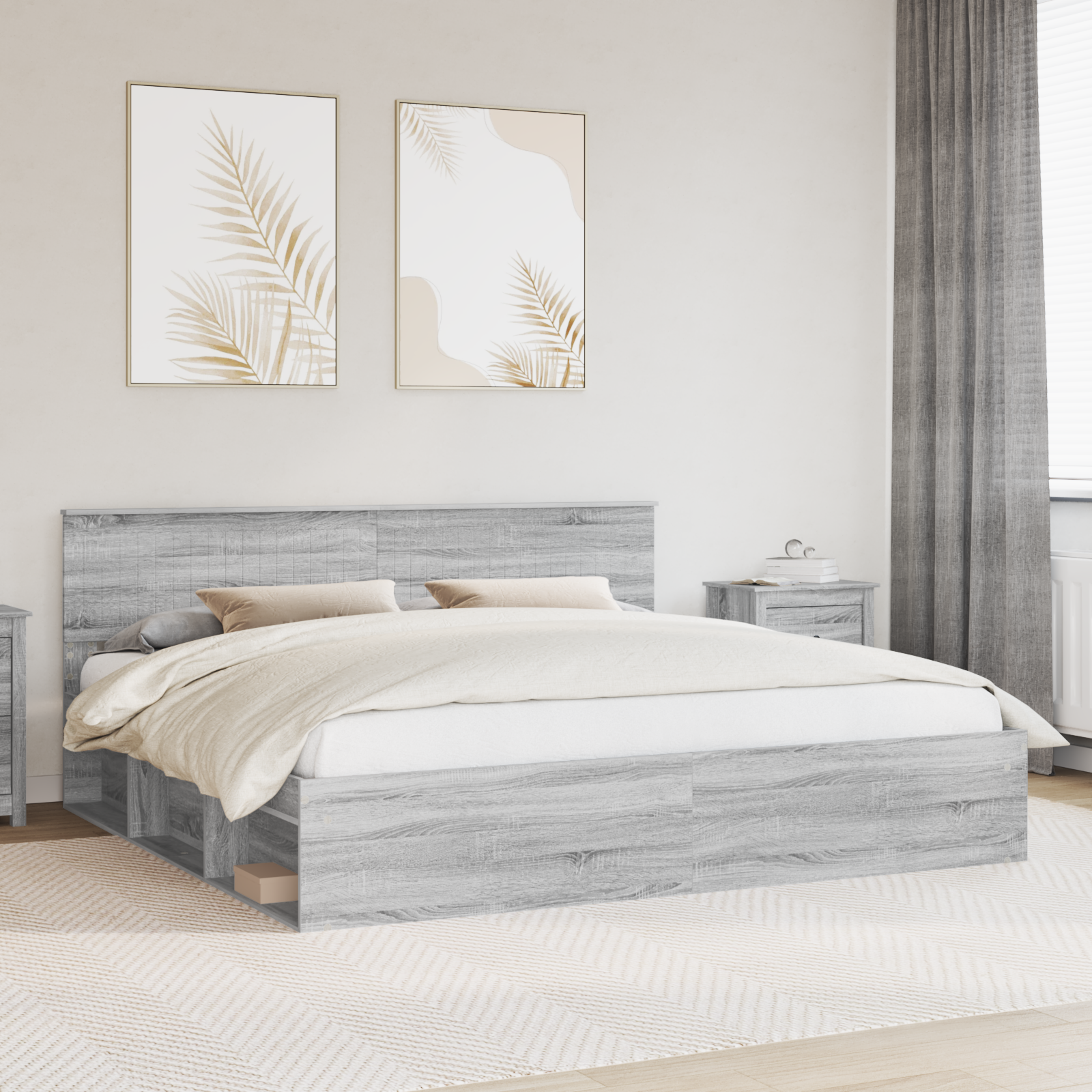 Sängram med huvudgavel Grå Sonoma 200 x 200 cm Massiv furu