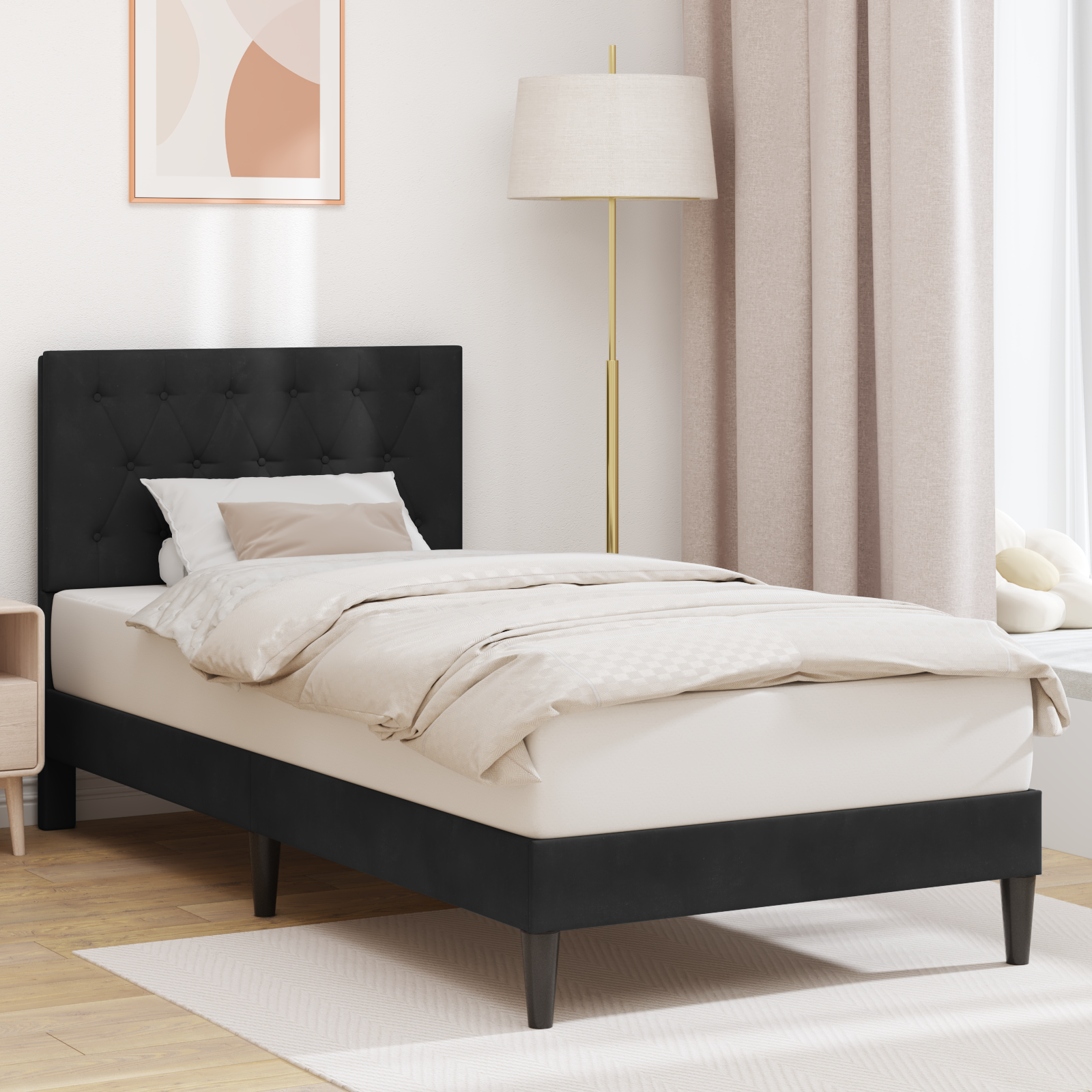 Sängram med huvudgavel Svart 90 x 190 cm Sammet