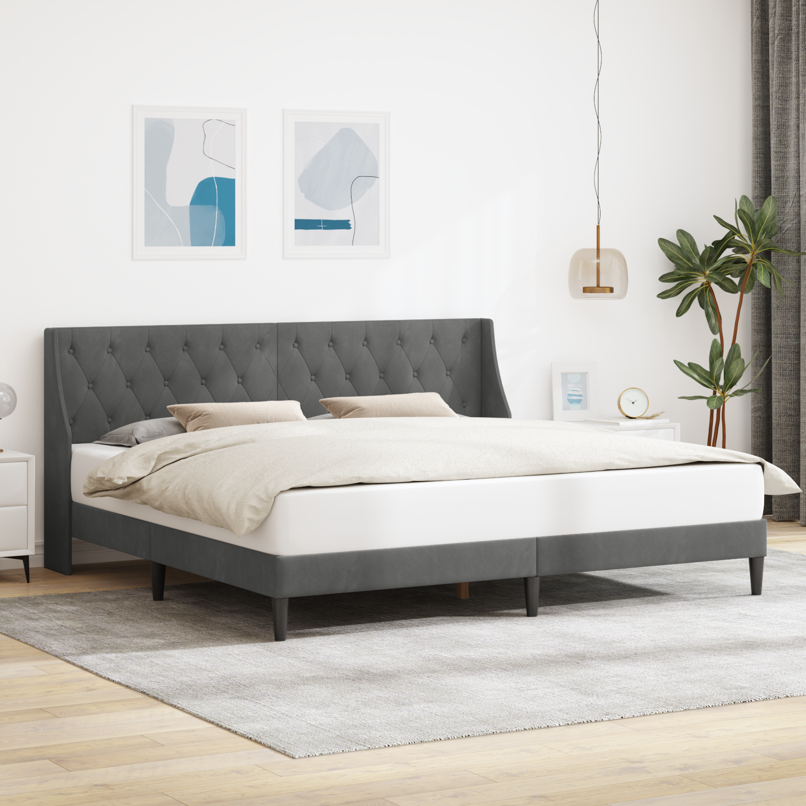 Sängram med huvudgavel Mörkgrå 180 x 200 cm Sammet
