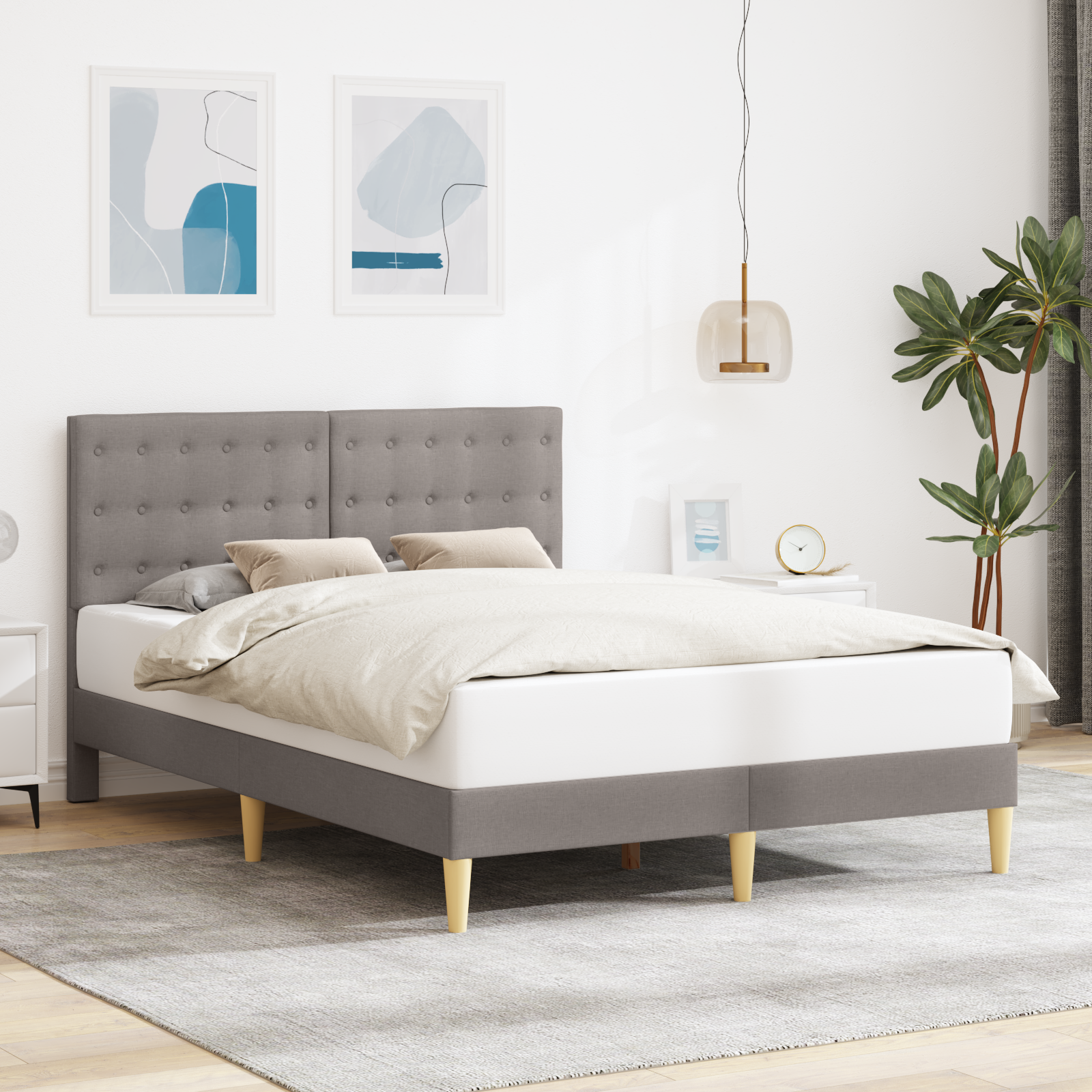 Sängram med huvudgavel Taupe 140 x 200 cm Tyg