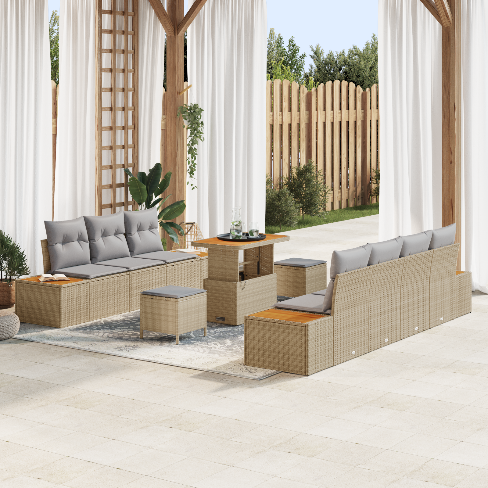 Trädgårdsoffset med kudde 10 pcs Beige och Ljusgrå