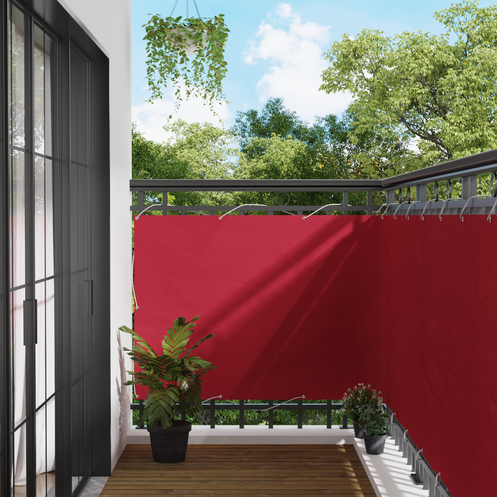 Balkong Skärm Röd 110 x 300 cm Oxford Tyg