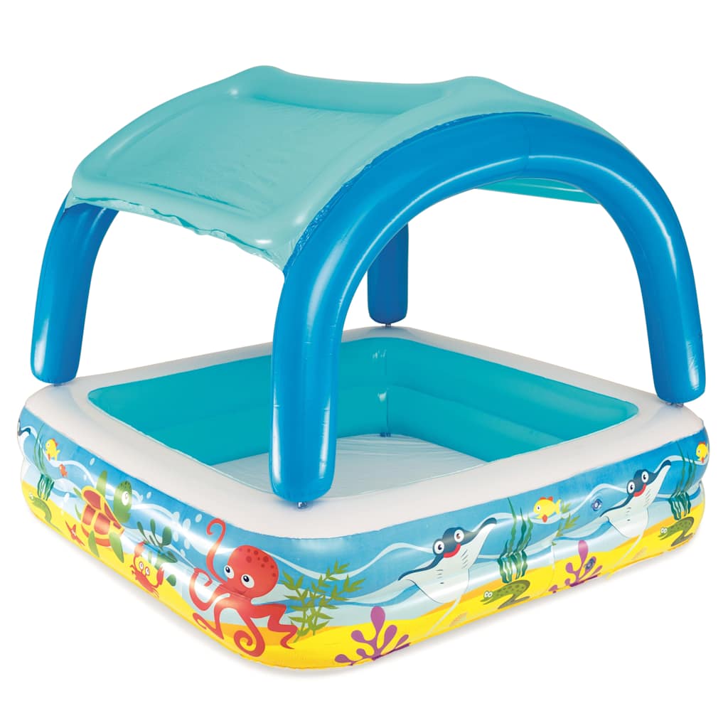 Lekpool med tak 140x140x114 cm blå 52192