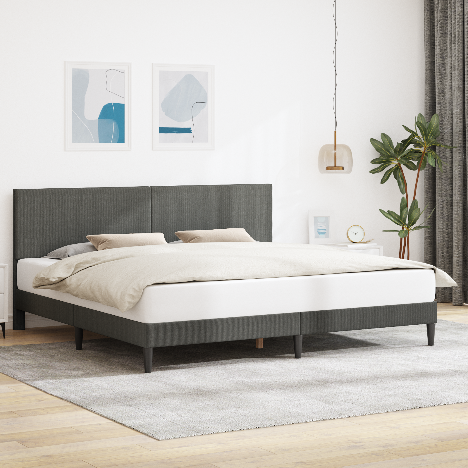Sängram med huvudgavel Mörkgrå 180 x 200 cm Kordread tyg