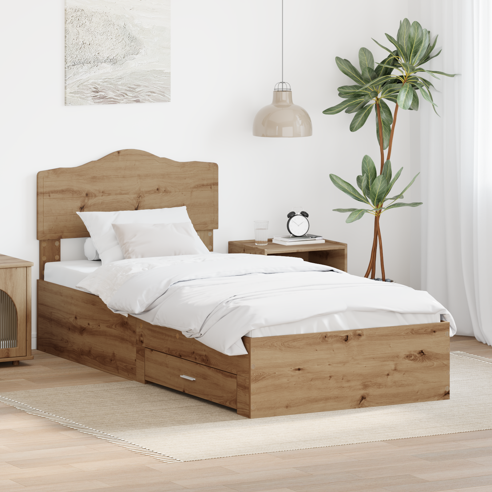 Sängram med låda Artisan Ek 90 x 200 cm Konstruerat trä