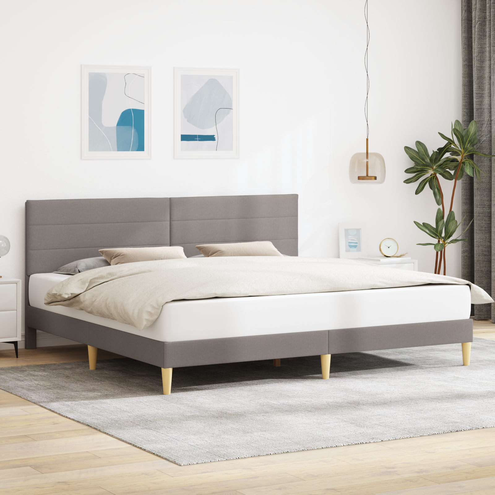 Sängram med huvudgavel Taupe 200 x 200 cm Tyg