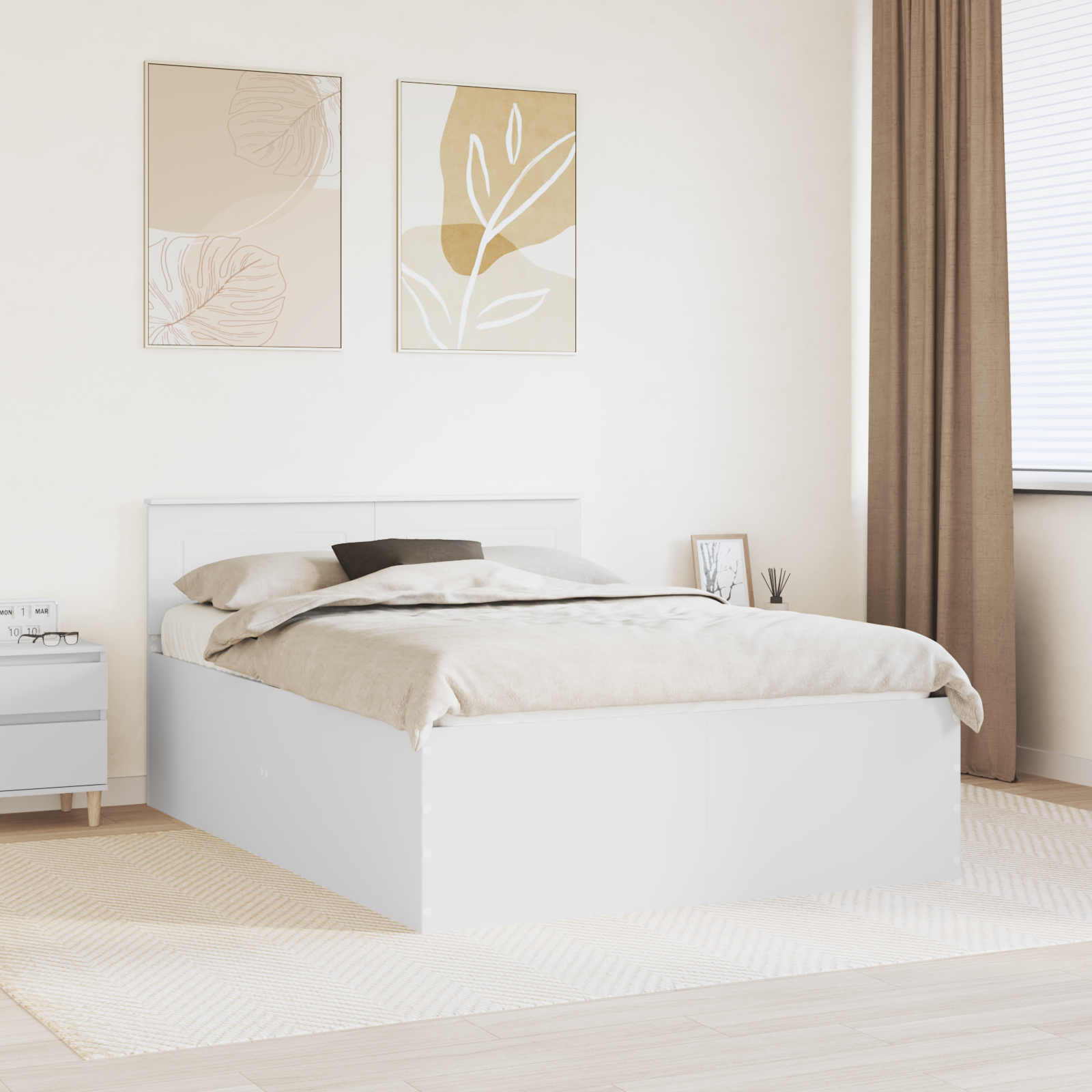 Sängram med huvudgavel Vit 160 x 200 cm Konstruerat trä