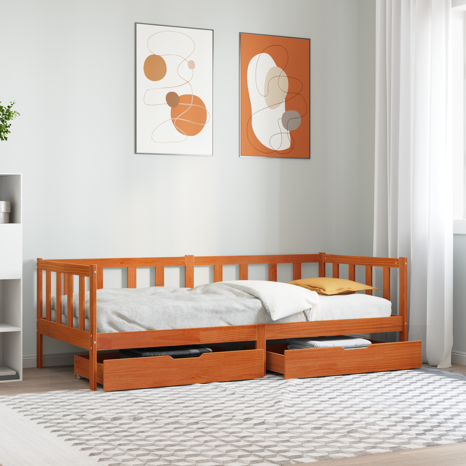 Sängsoffa med låda med hjul 3 pcs Vaxbrun Massiv furu