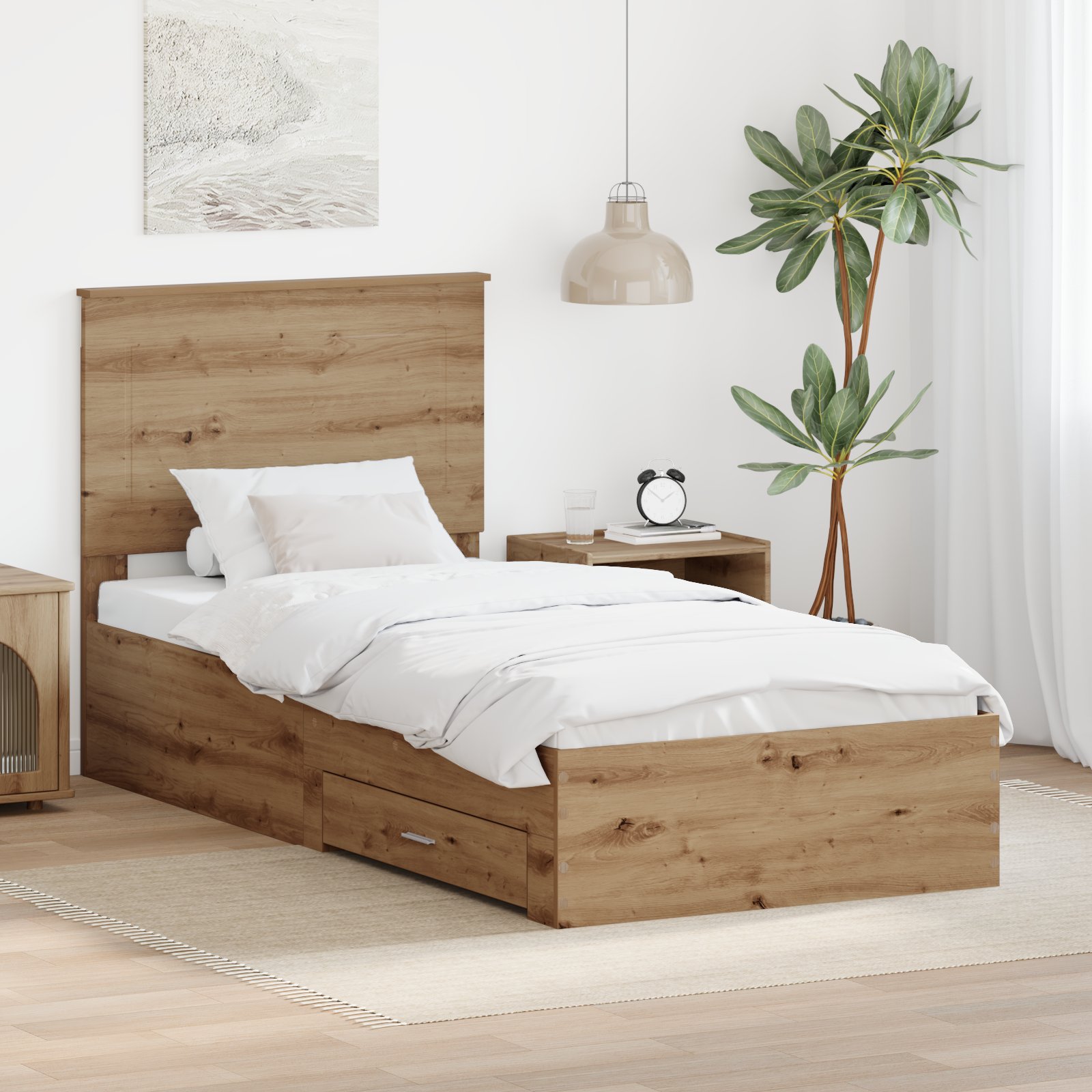 Sängram med låda Artisan Ek 90 x 190 cm Konstruerat trä