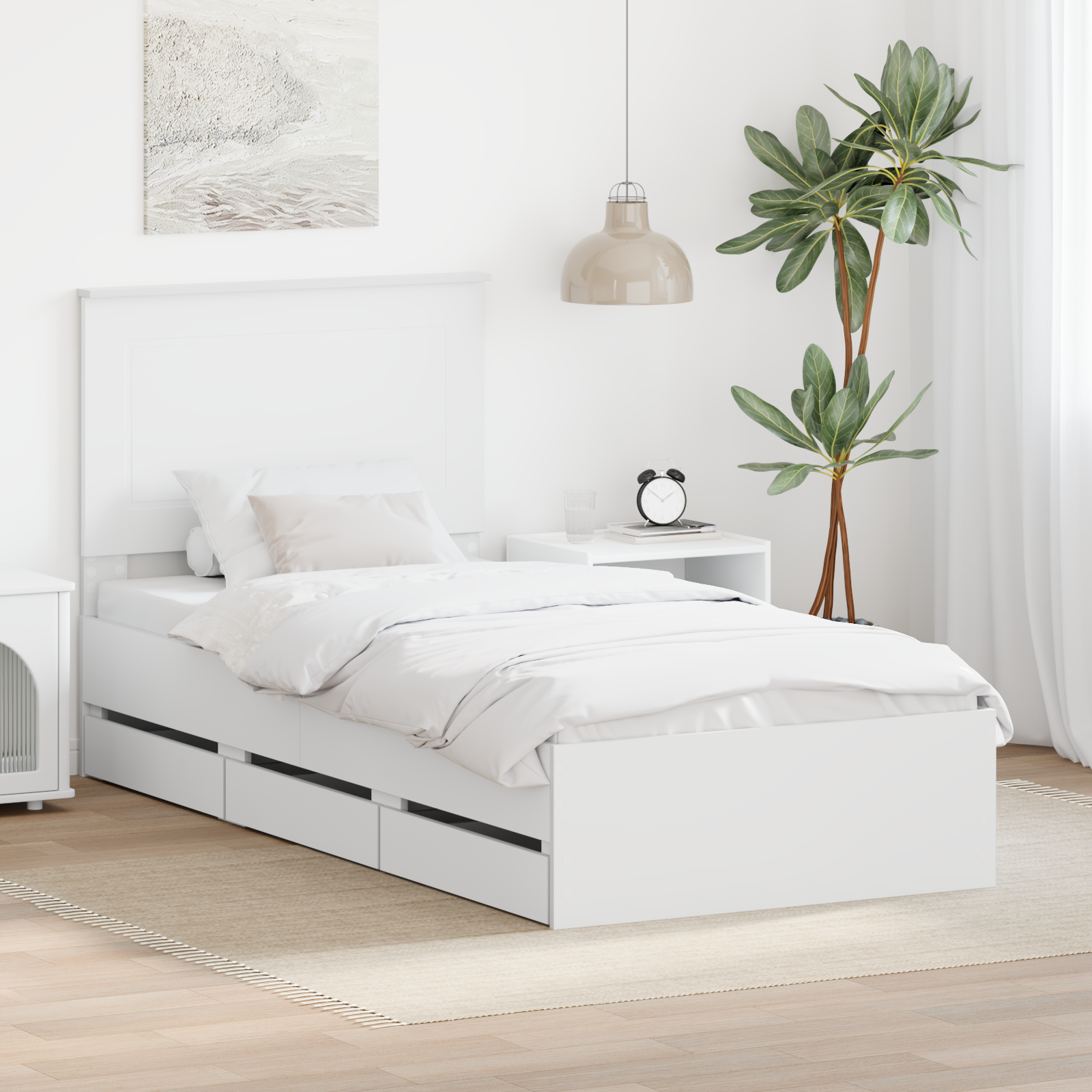 Sängram med låda med huvudgavel Vit 75 x 190 cm Ingenjörsträ
