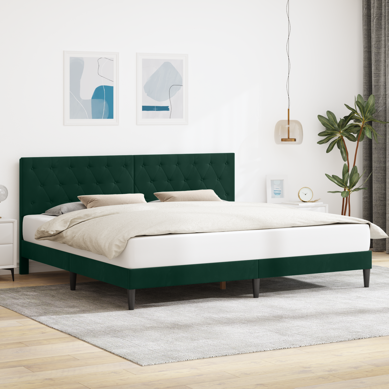Sängram med huvudgavel Mörkgrön 180 x 200 cm Sammet