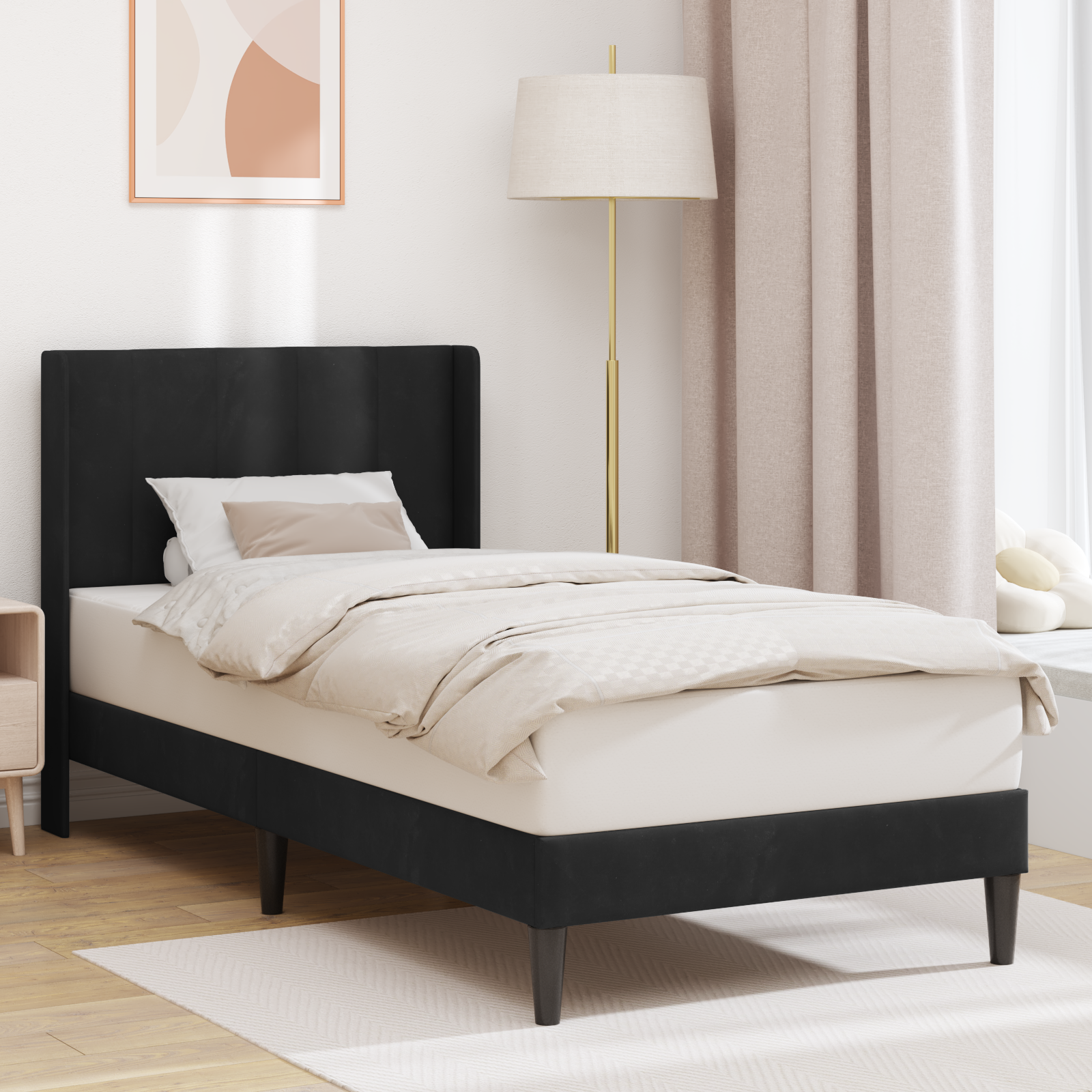 Sängram med huvudgavel Svart 90 x 200 cm Sammet