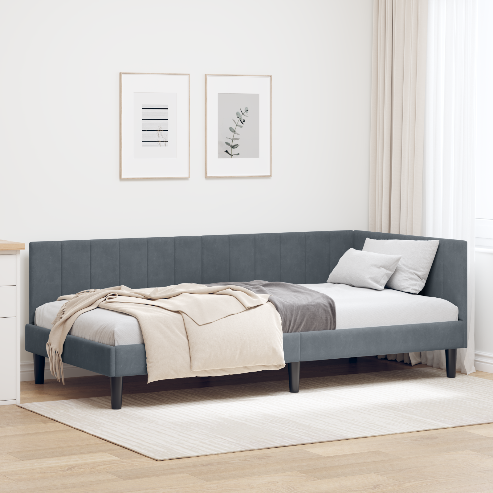Hörn Sängram med huvudgavel Mörkgrå 90 cm x 190 cm Sammet