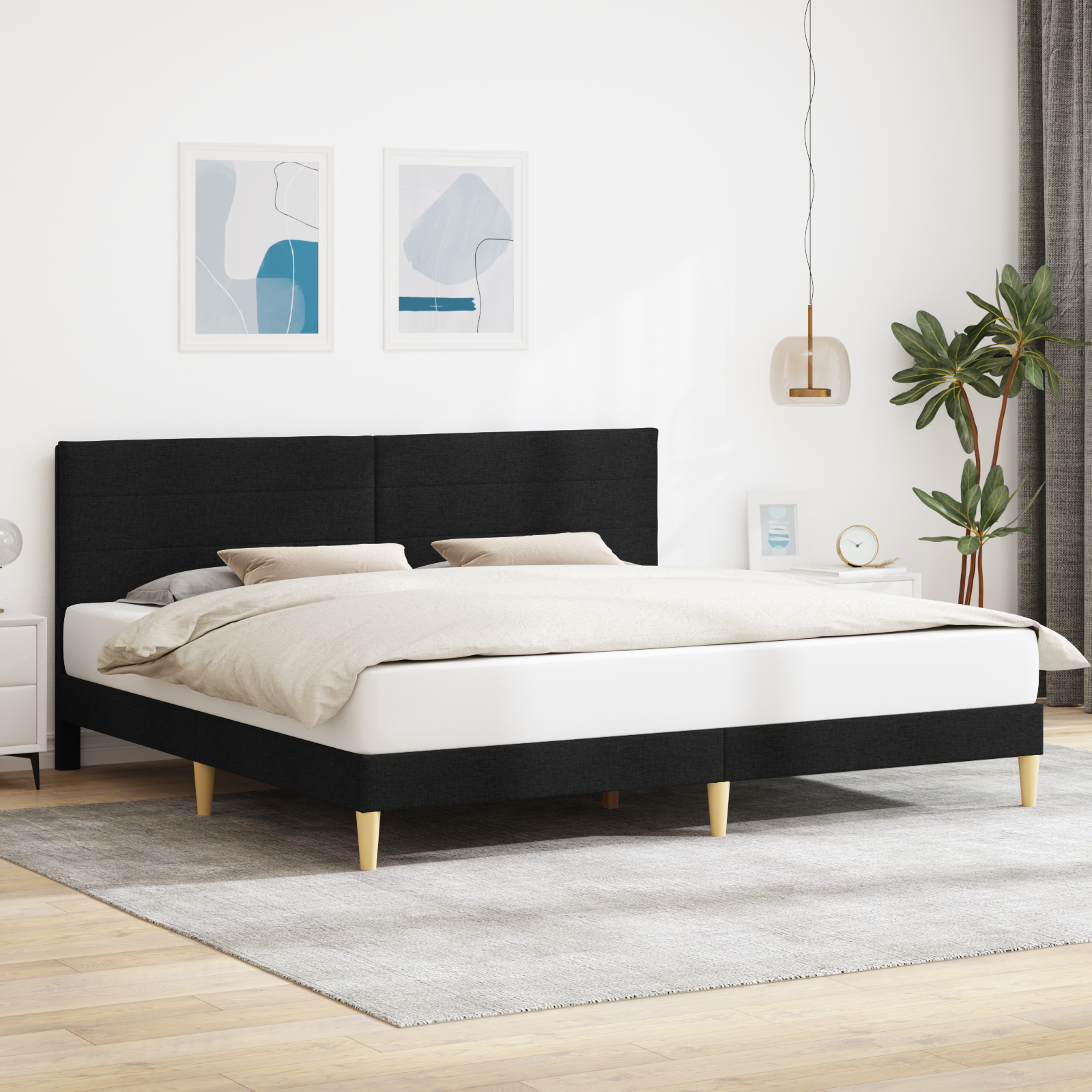 Sängram med huvudgavel Svart 200 x 200 cm Tyg
