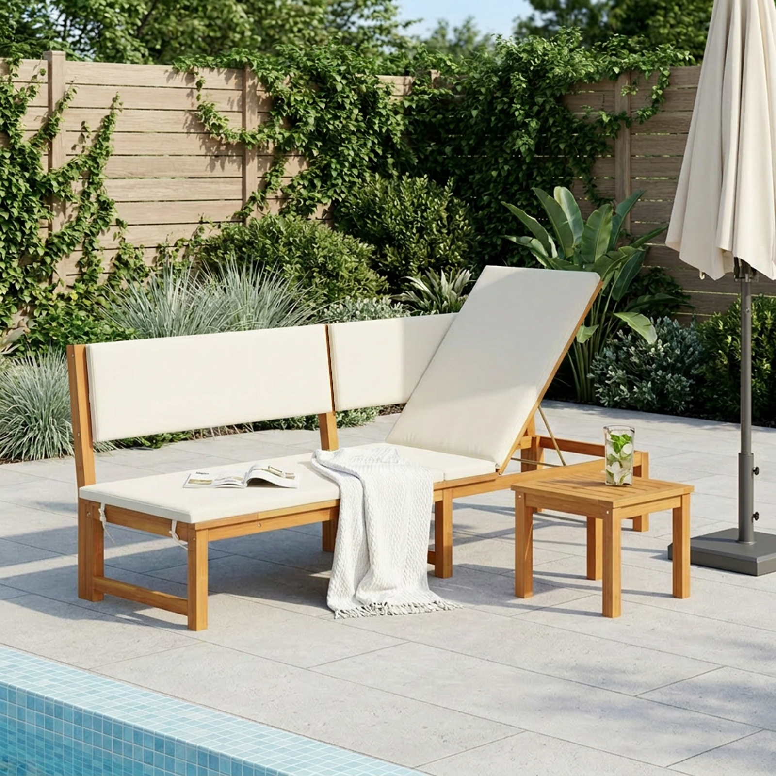 Solstol Reclining Olivenatur 200 x 57 x 75cm Massivt akaciaträ