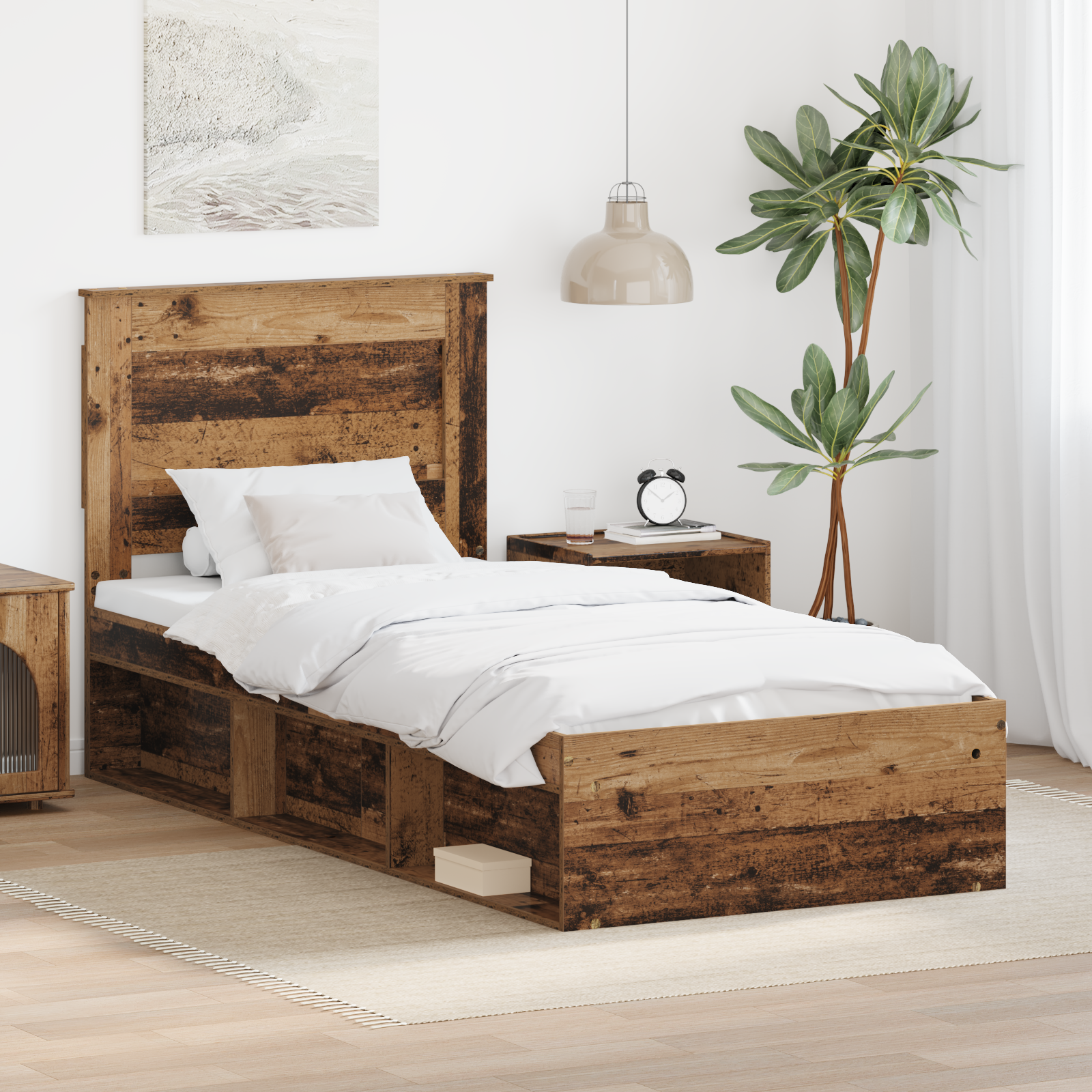Sängram med huvudgavel Gammalt trä 90 x 190 cm Massiv furu