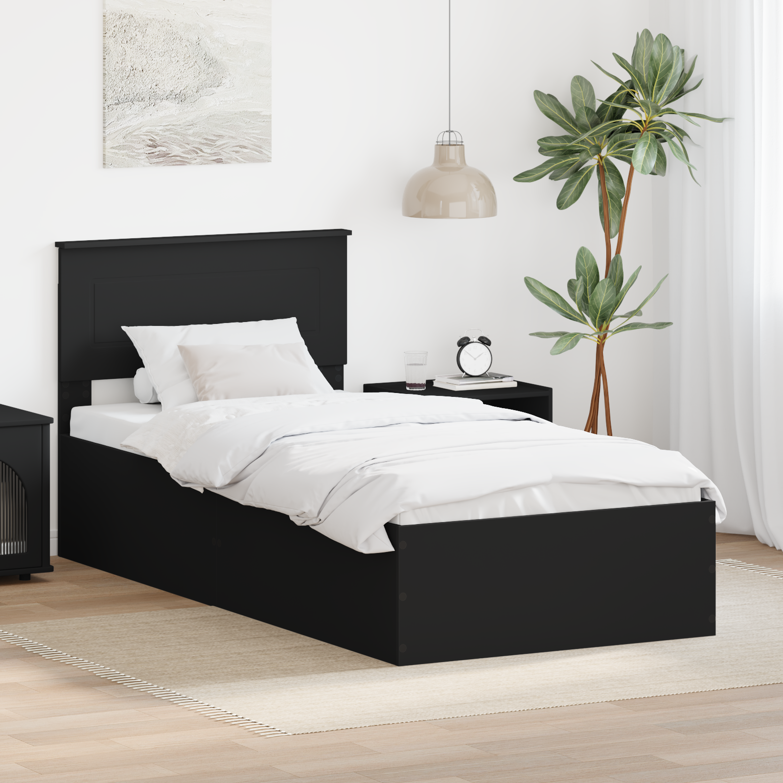 Sängram med huvudgavel Svart 75 x 190 cm Konstruerat trä
