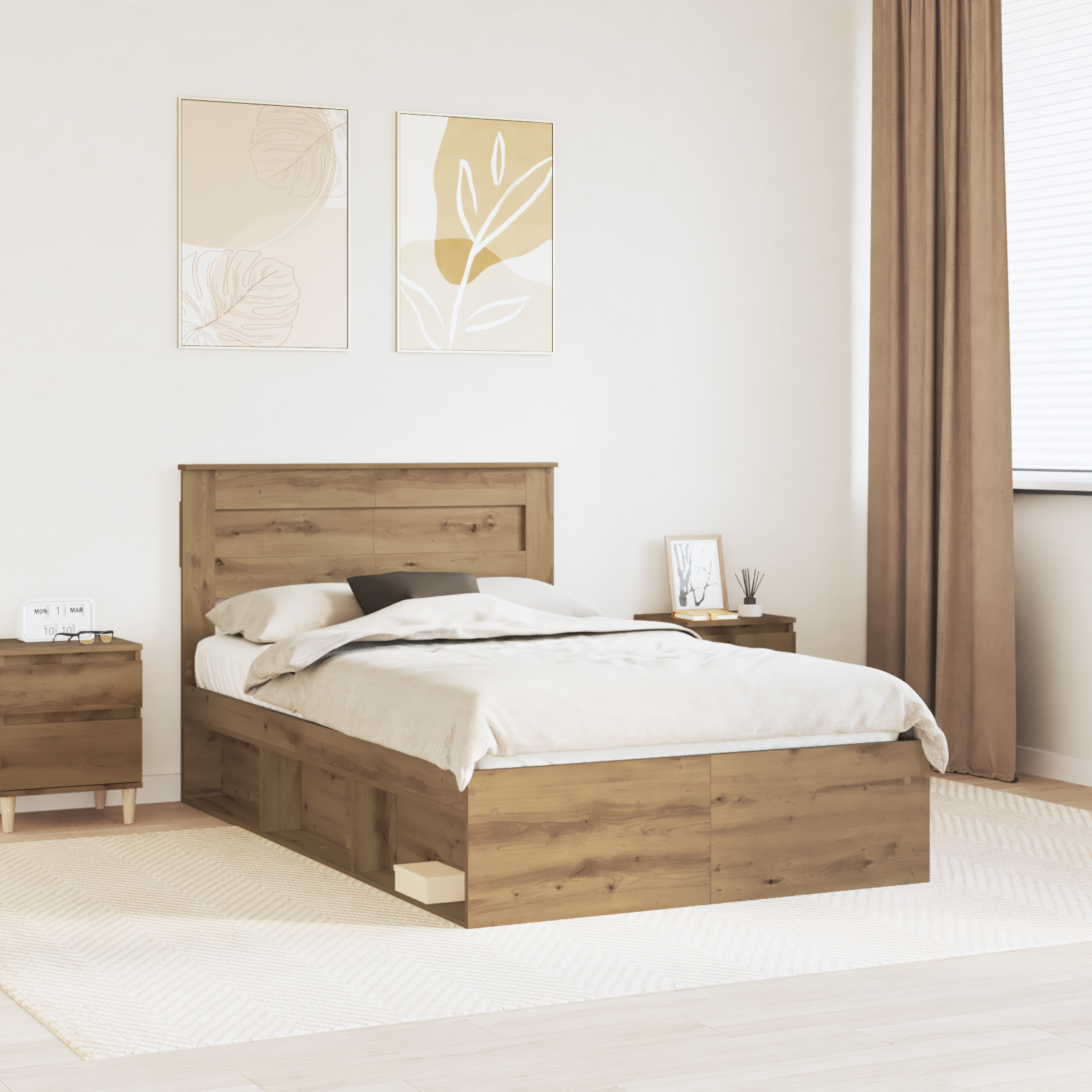 Sängram med huvudgavel Artisan Ek 120 x 200 cm Massiv furu