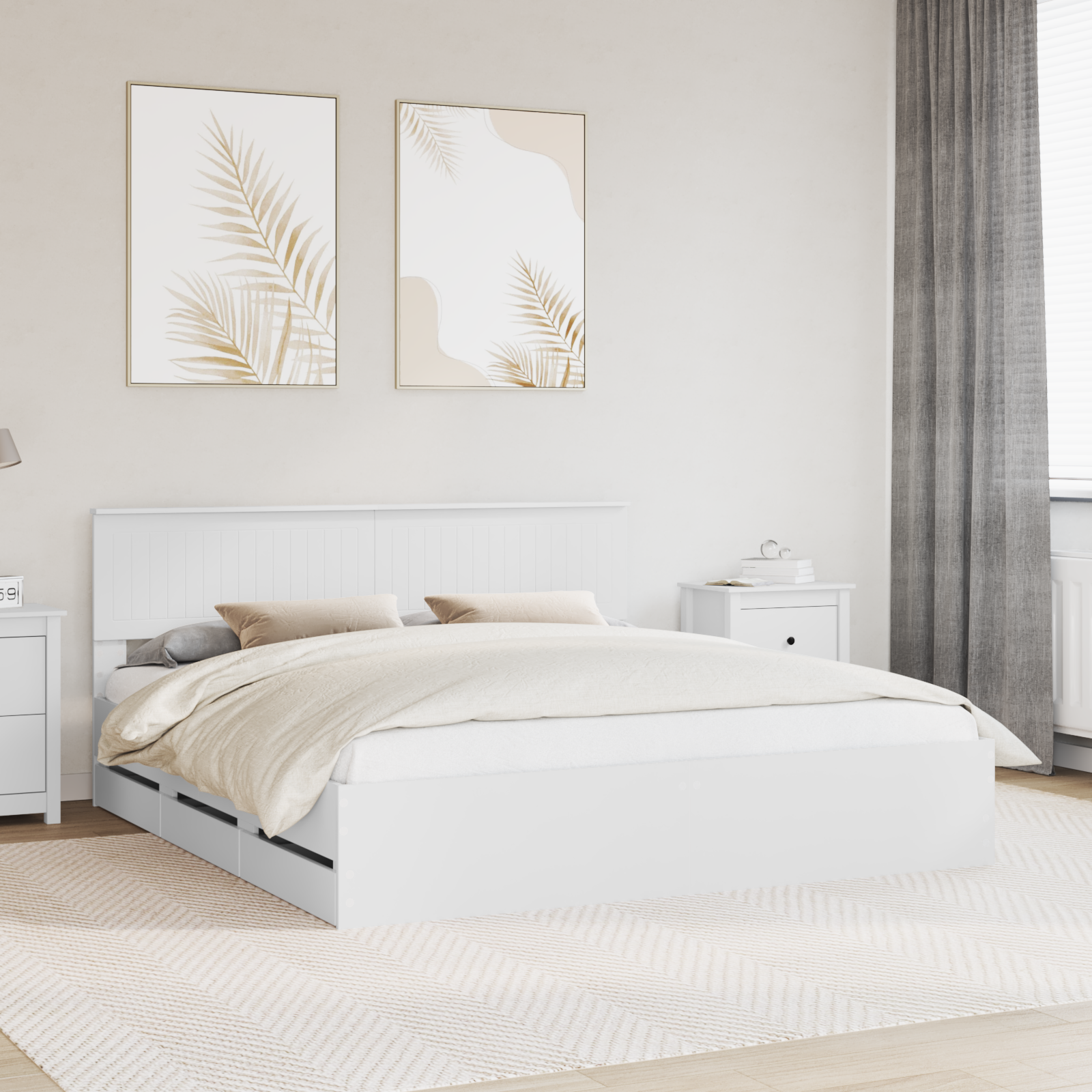 Sängram med låda med huvudgavel Vit 180 x 200 cm Ingenjörsträ