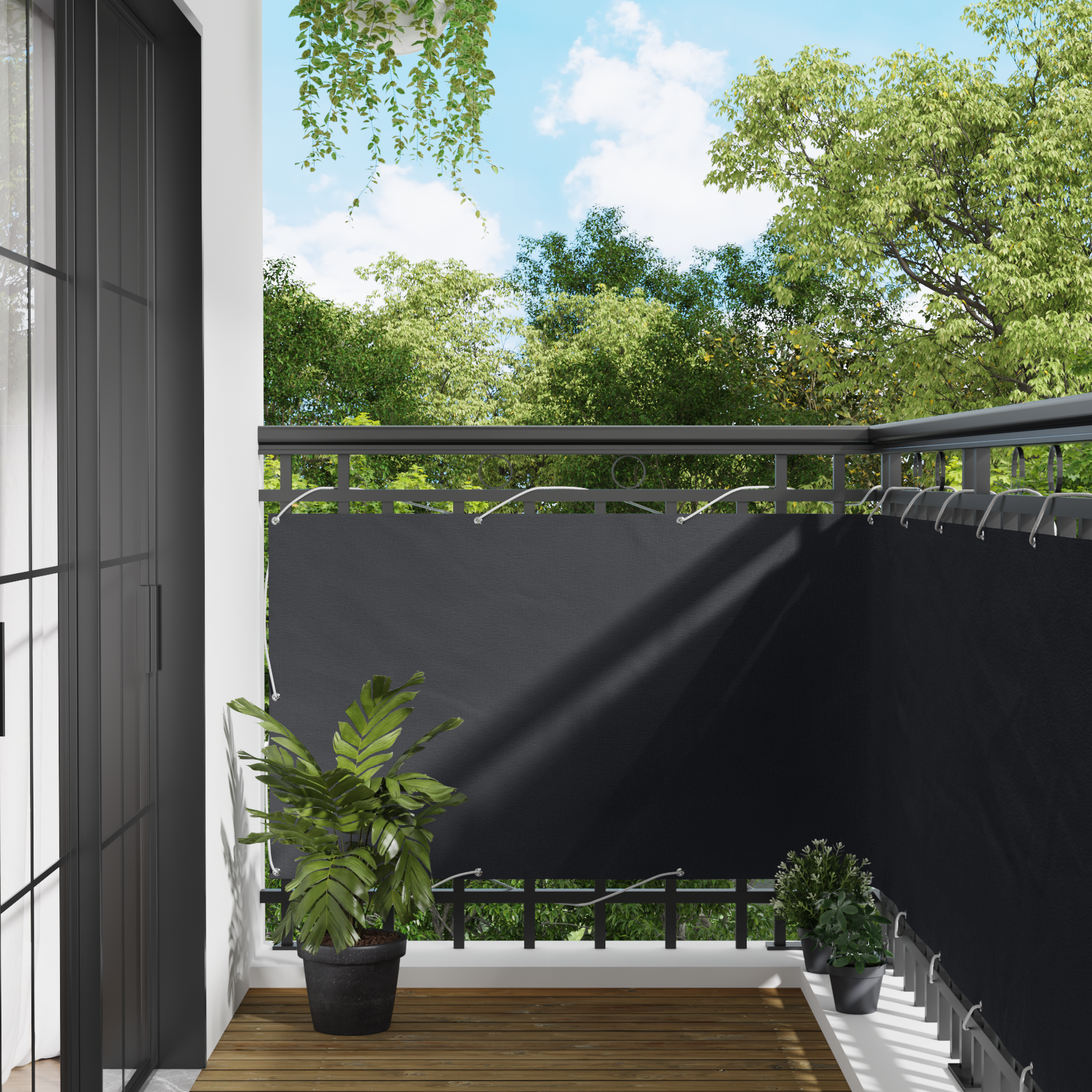 Balkong Skärm Svart 90 x 200 cm PU-belagt oxford alu